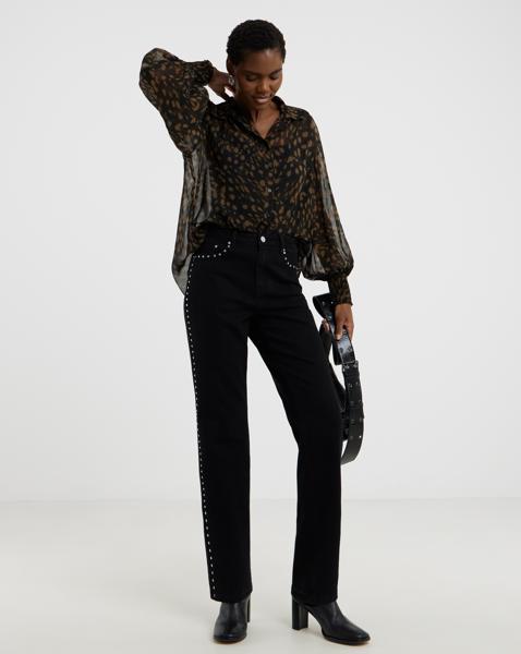 Stud Embellished Straight Leg Jean