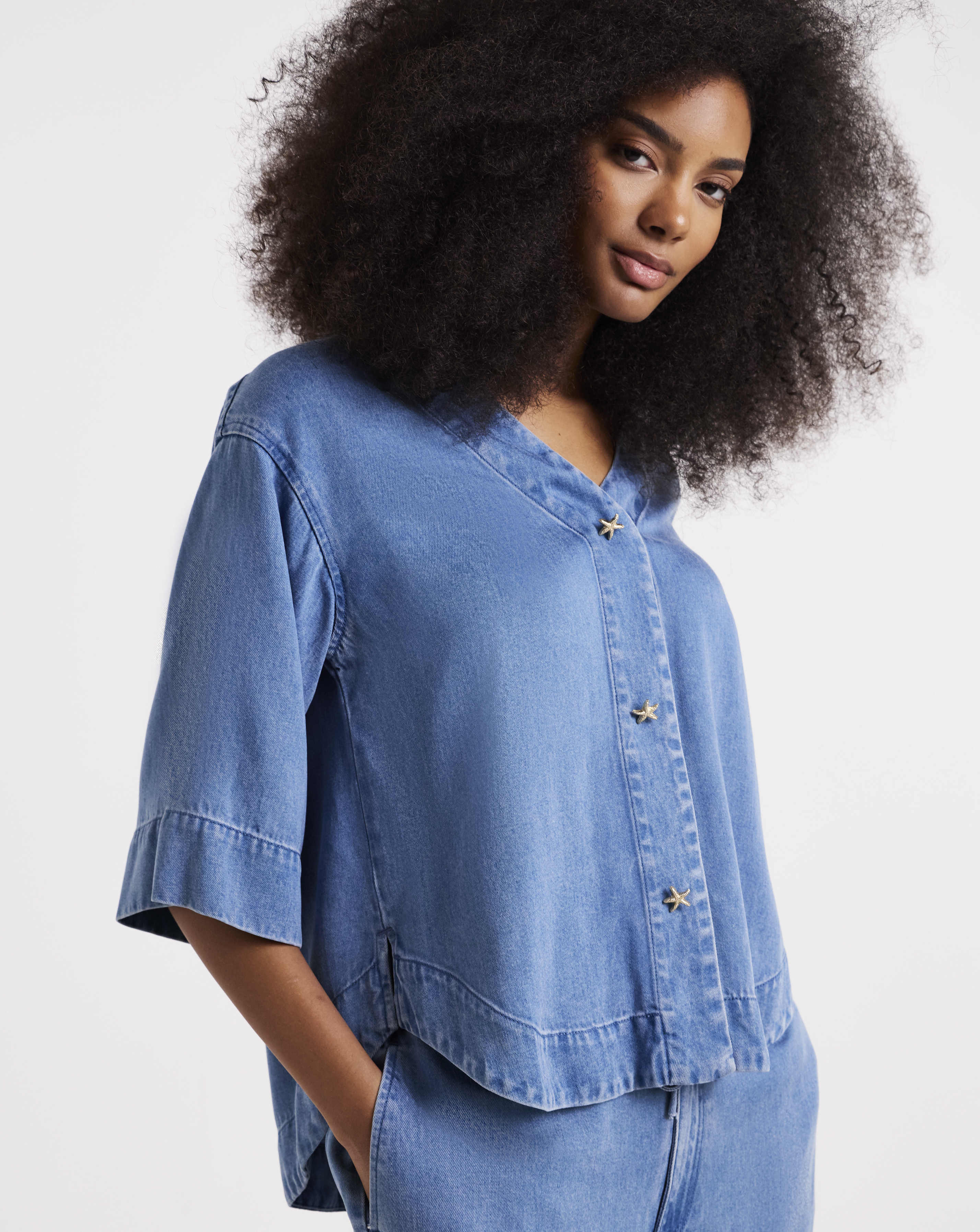 Simply Be Light Blue Denim Shirt Co Ord