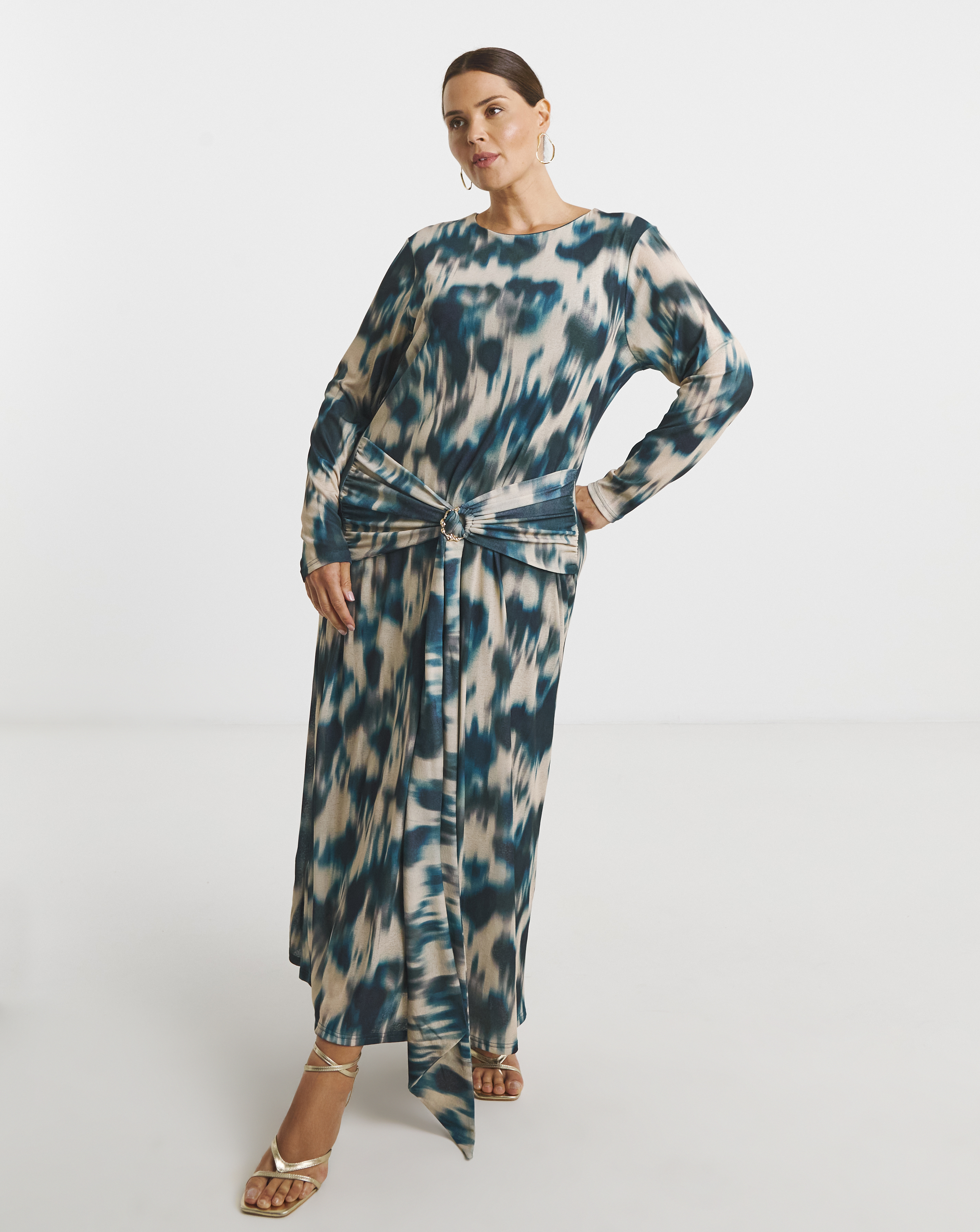 Mesh Buckle Detail Midi Dress - Multi