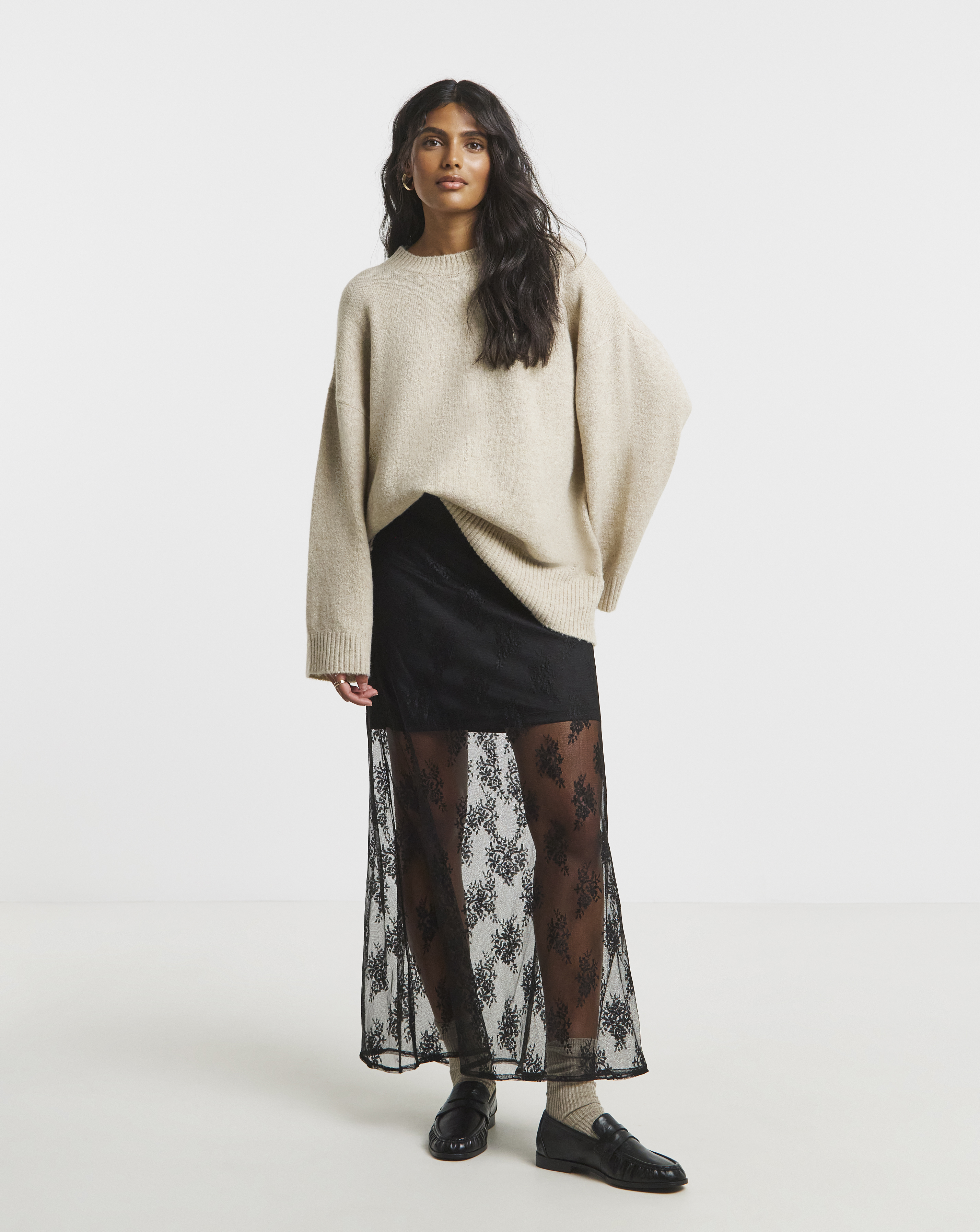 Simply Be Black Lace Full Maxi Skirt