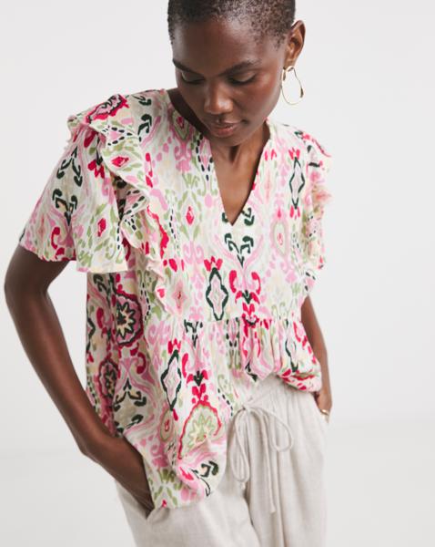 Frill Detail Angel Sleeve Top