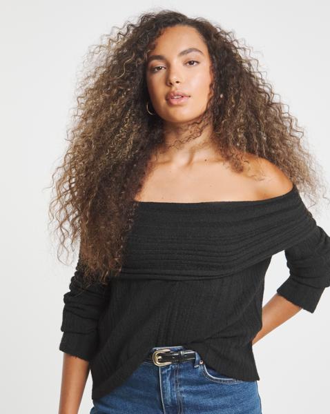 Chunky Bardot Ribbed Jumper