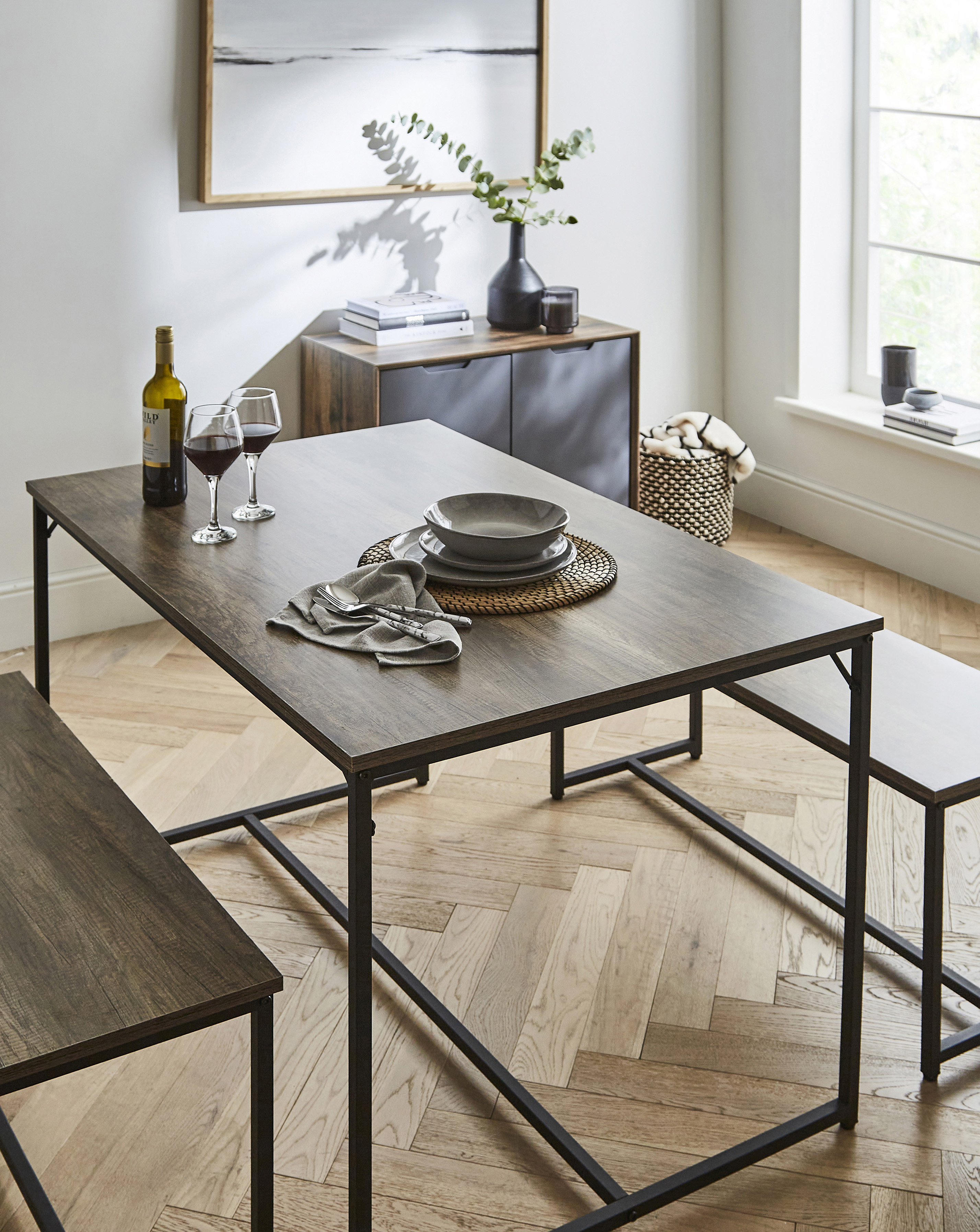 Mason Compact Dining Set with 2 Benches