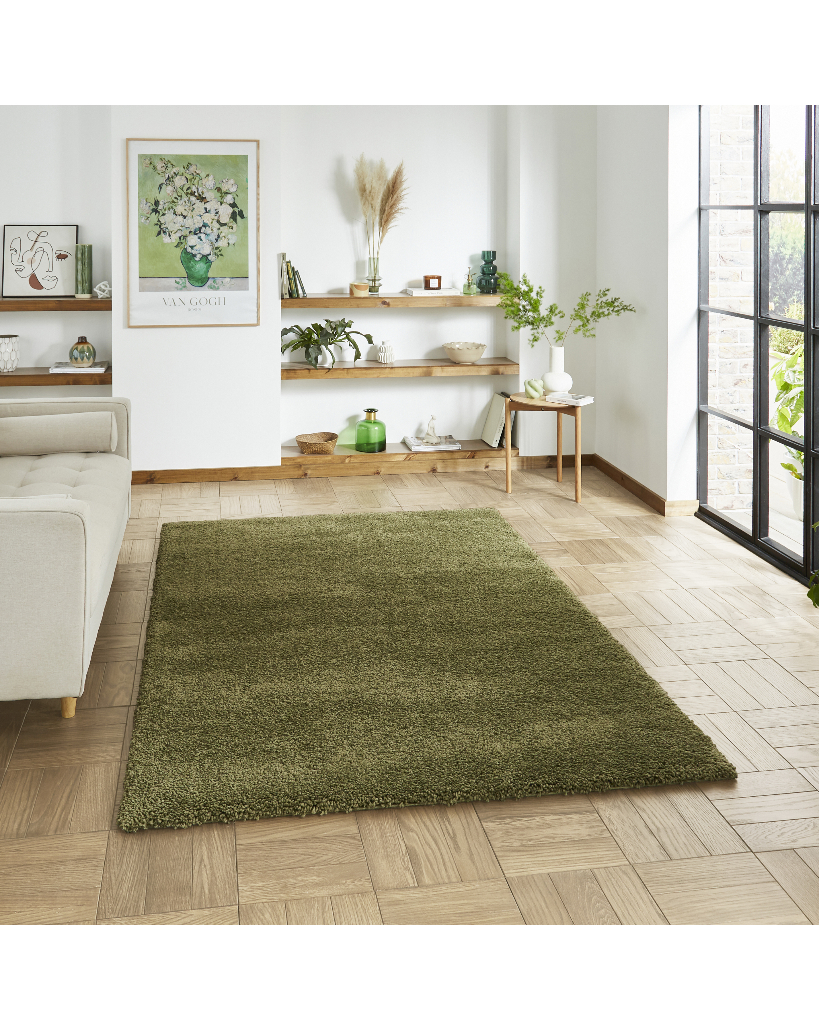Think Rugs Men's Olive Sierra Plain Shaggy Rug
