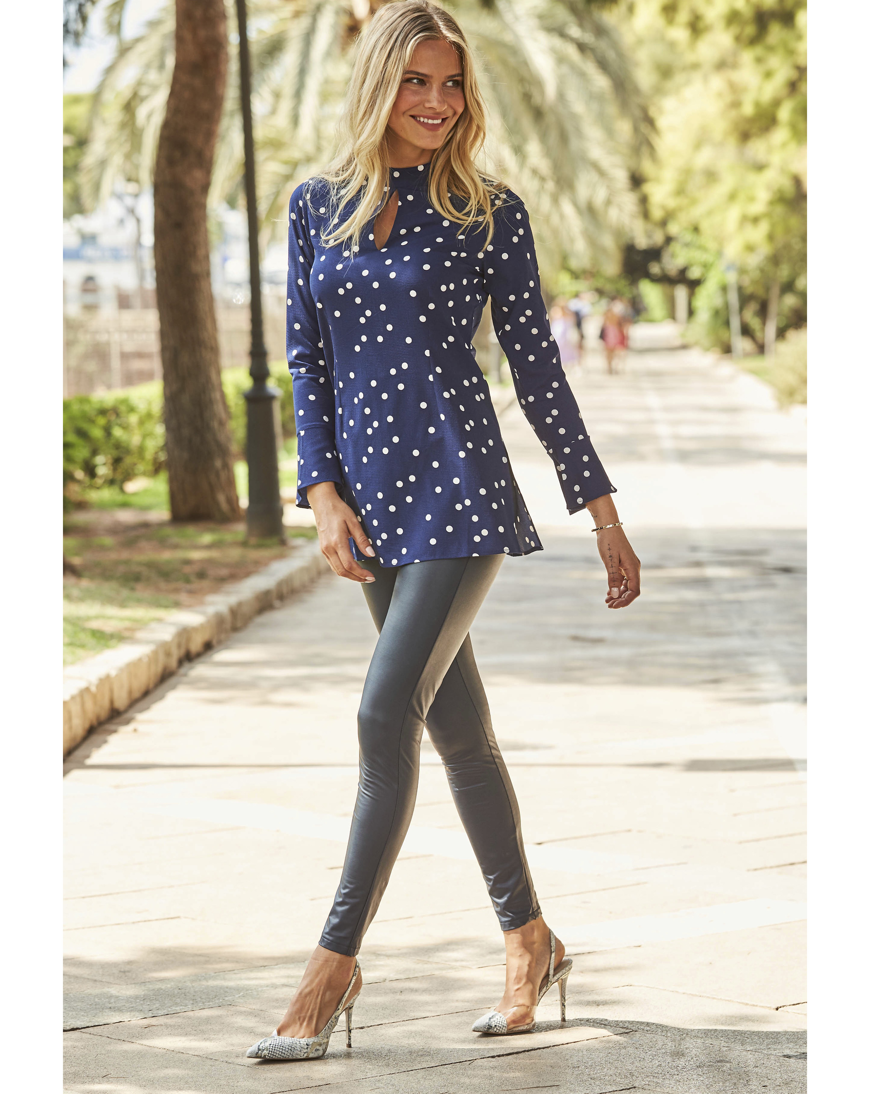 Sosandar Spot Print Detail Fluted Top