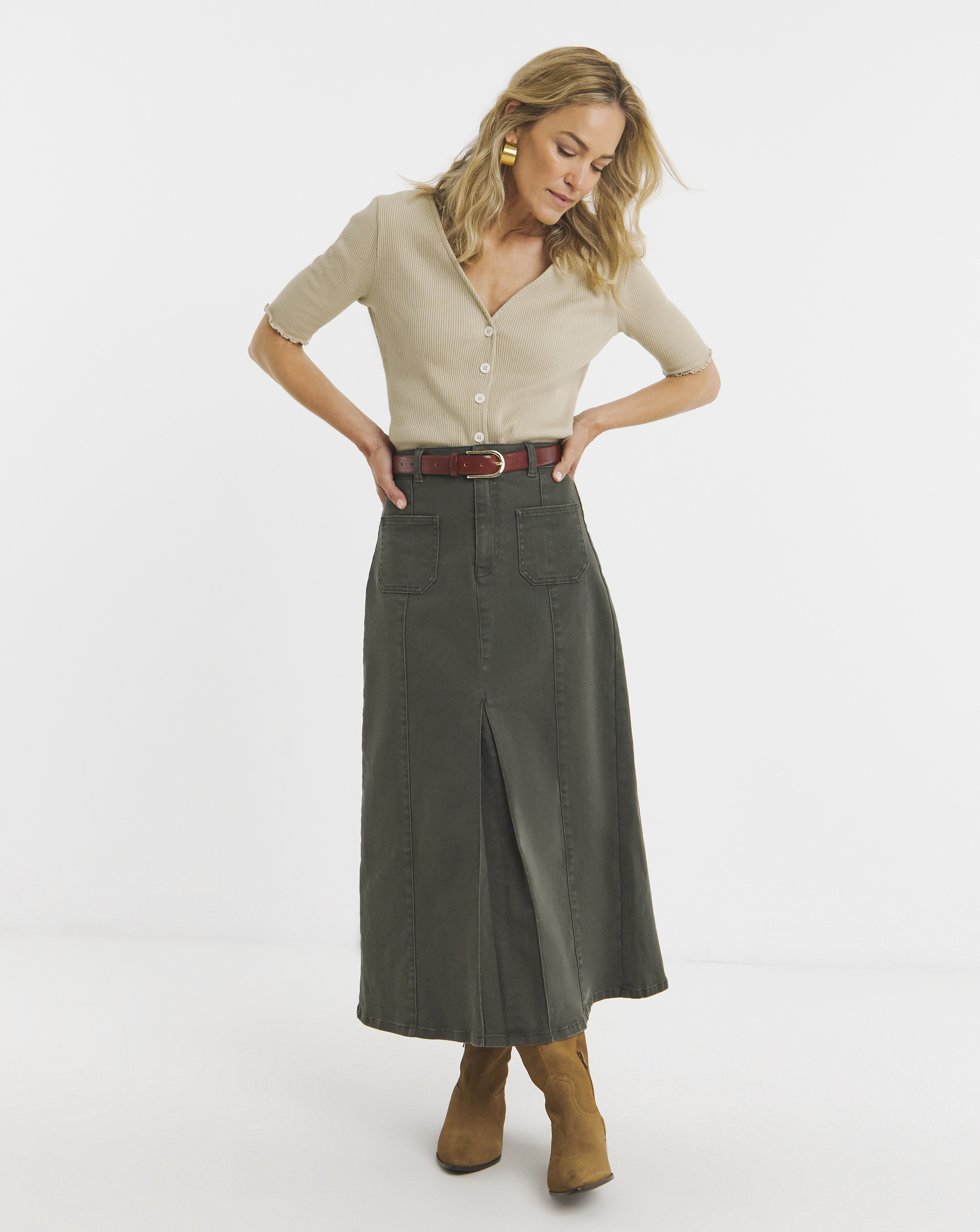 Khaki Pocket Front Skirt