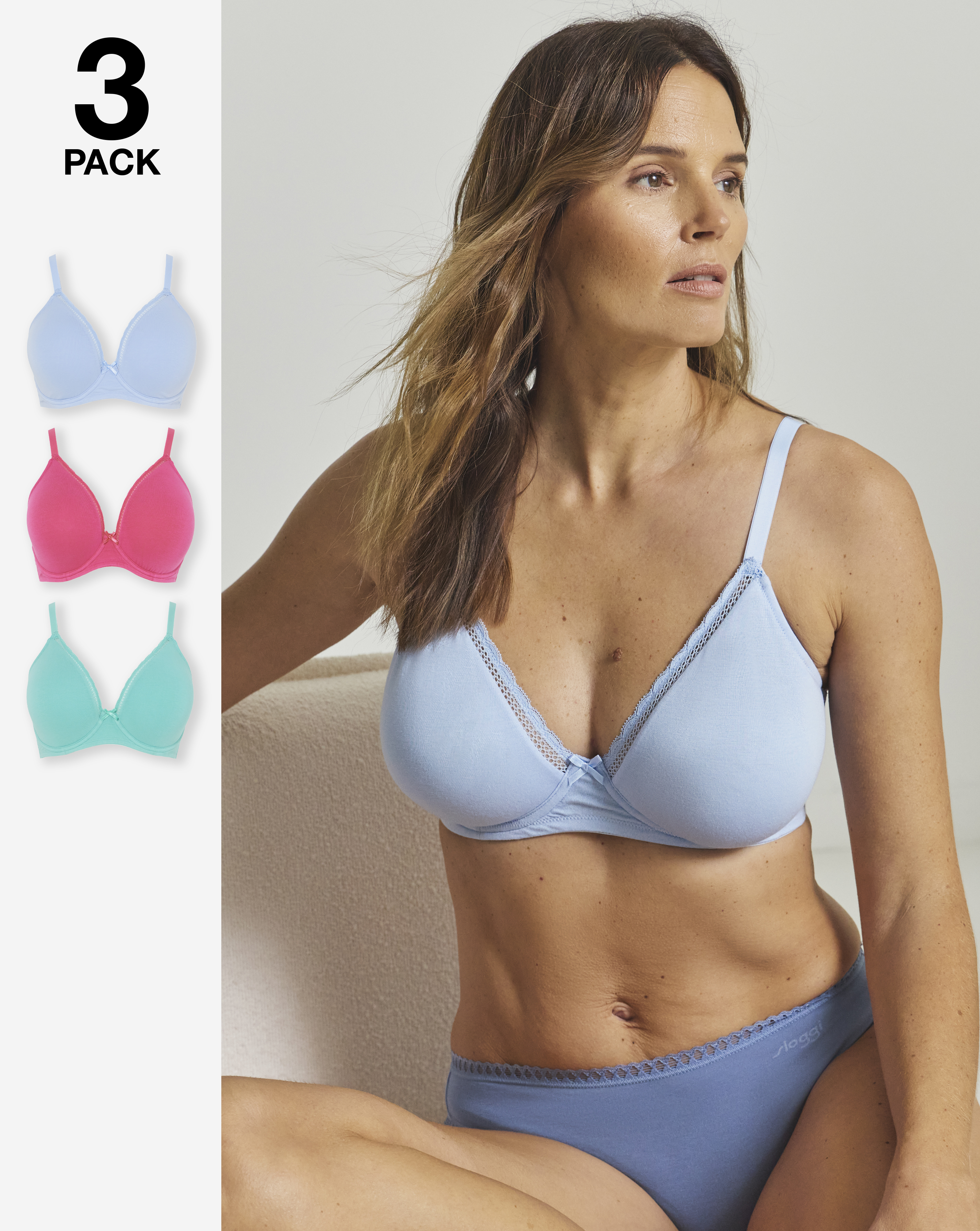 3 Pack Claire Cotton Wired Full Cup Bras