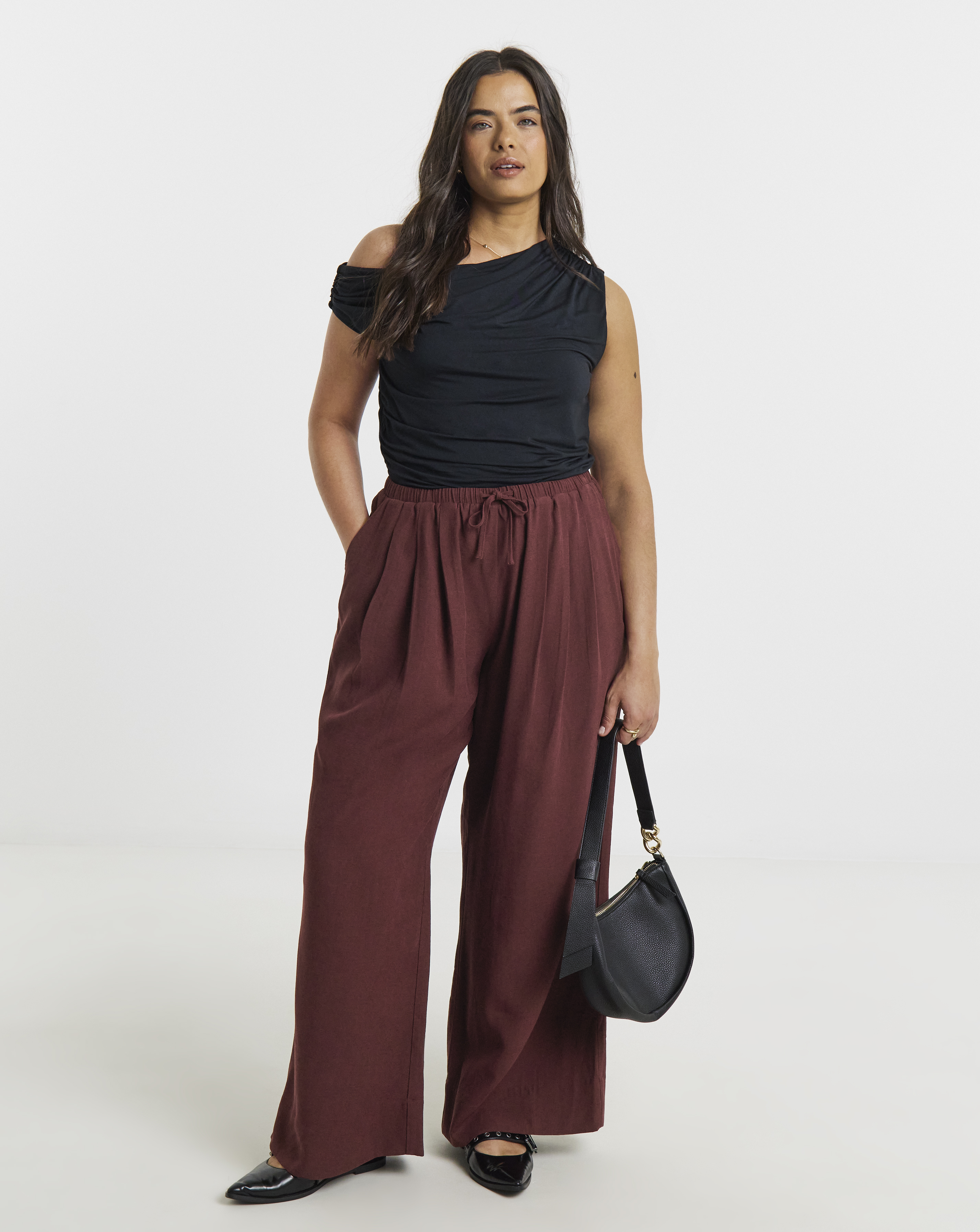 Wine Pleat Front Palazzo Trouser