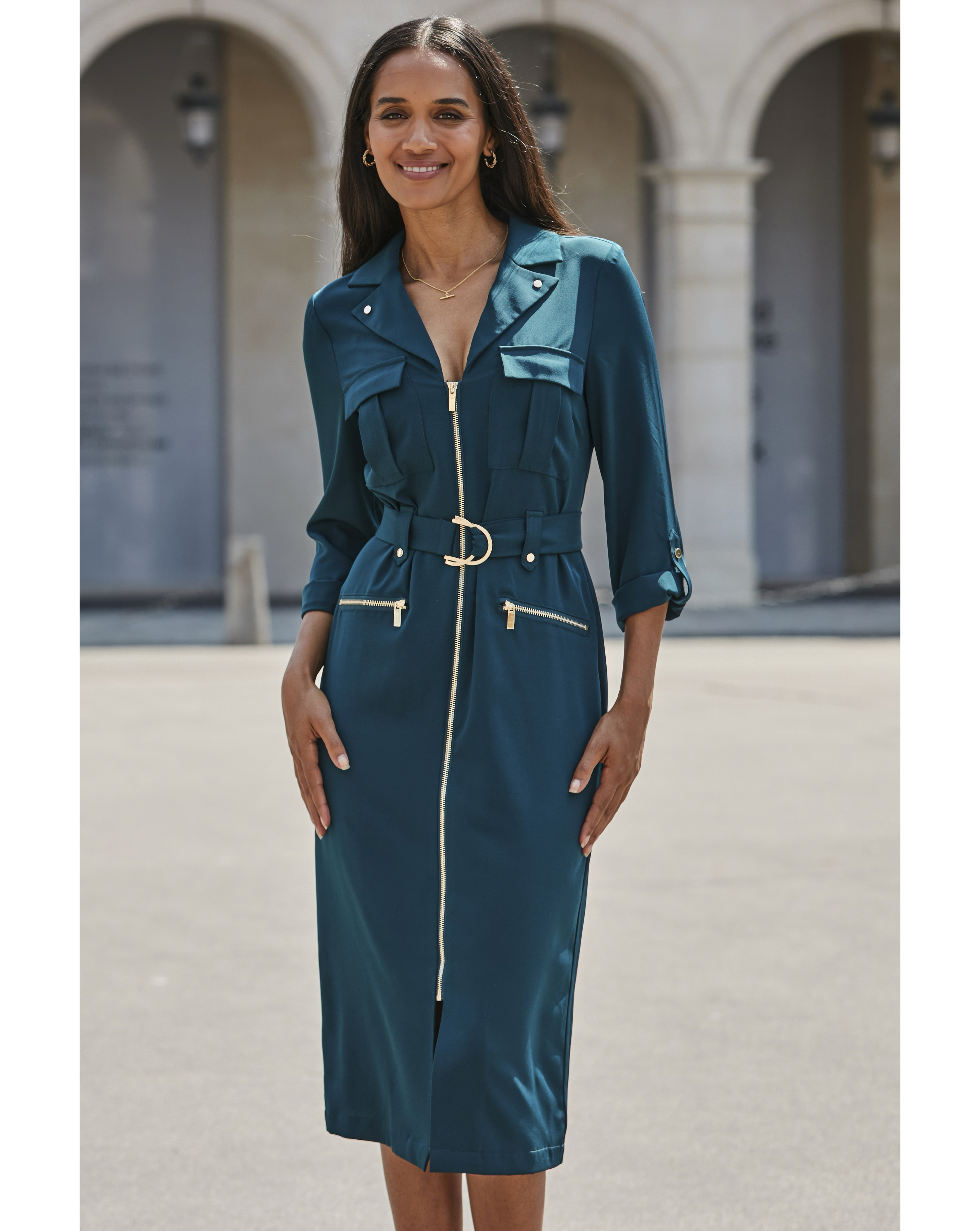 Sosandar Zip Through Utility Shirt Dress
