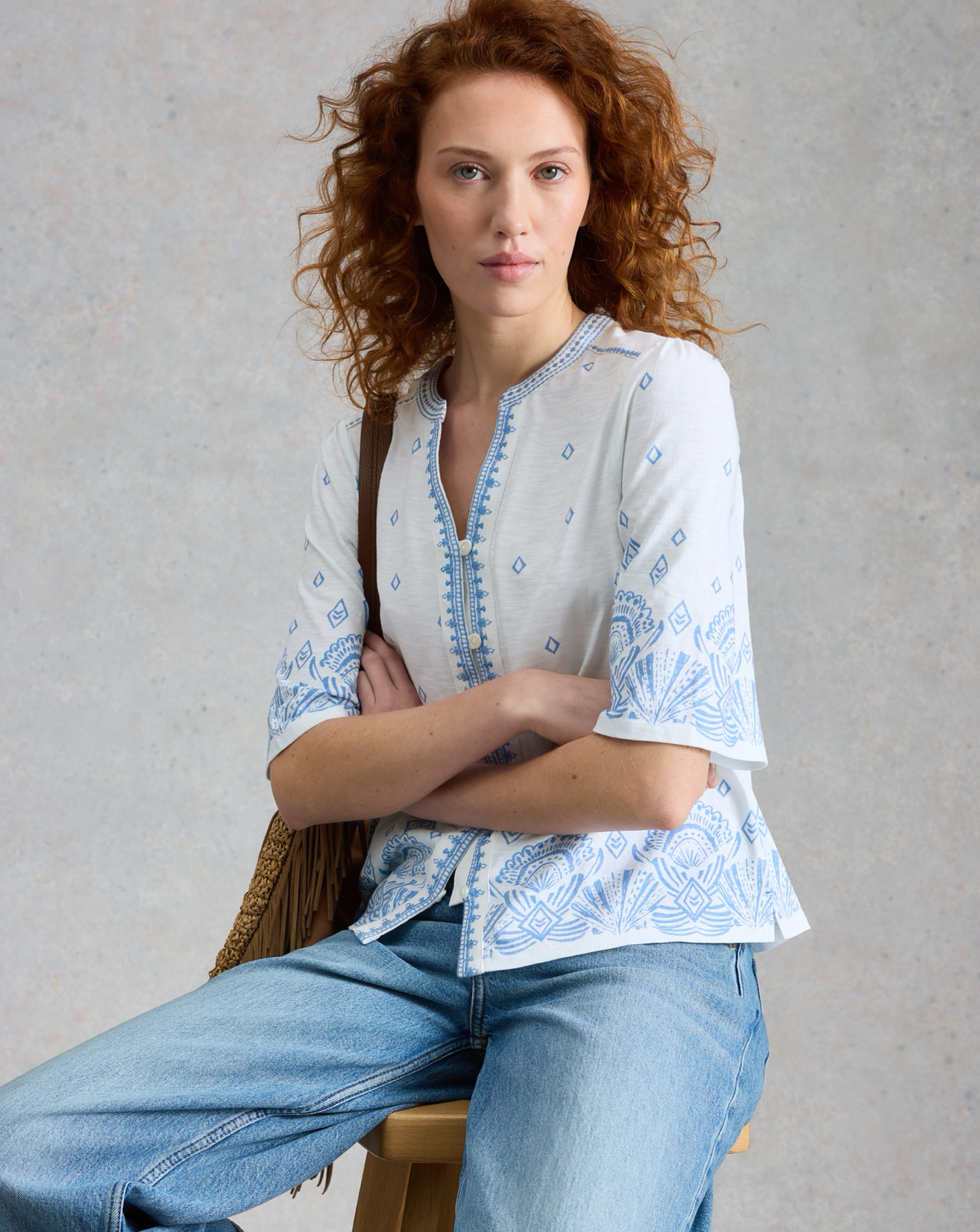 White Stuff Lizie Border Emroidered Top