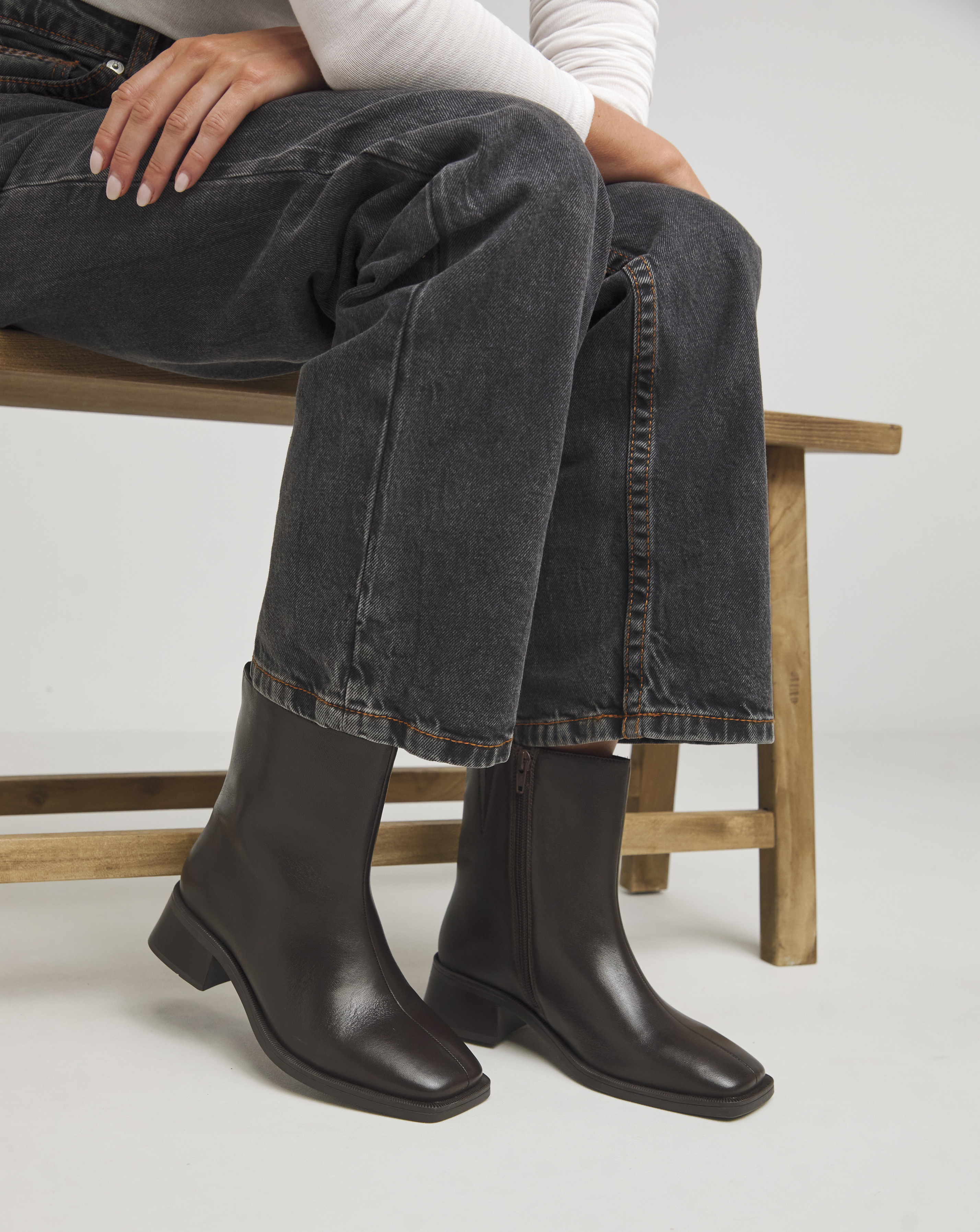 Square Toe Leather Boots Ex Wide EEE Fit