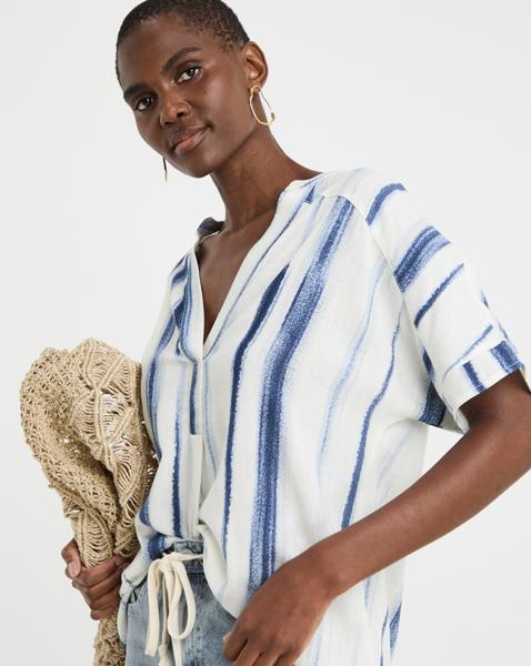 Printed Linen Mix Tunic Top