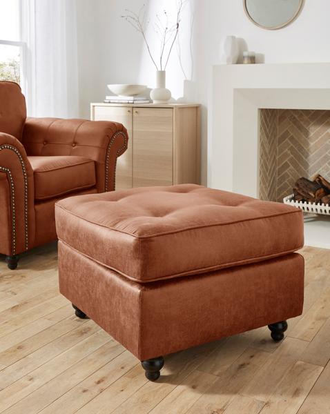 Oakland Faux Leather Footstool - Brown