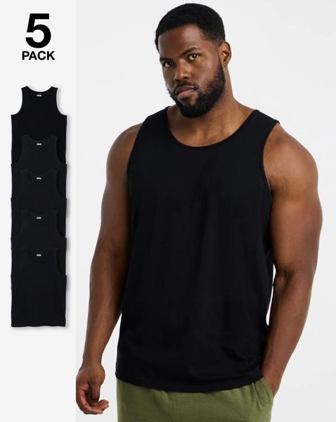 5 Pack Pure Cotton Black Vests Long