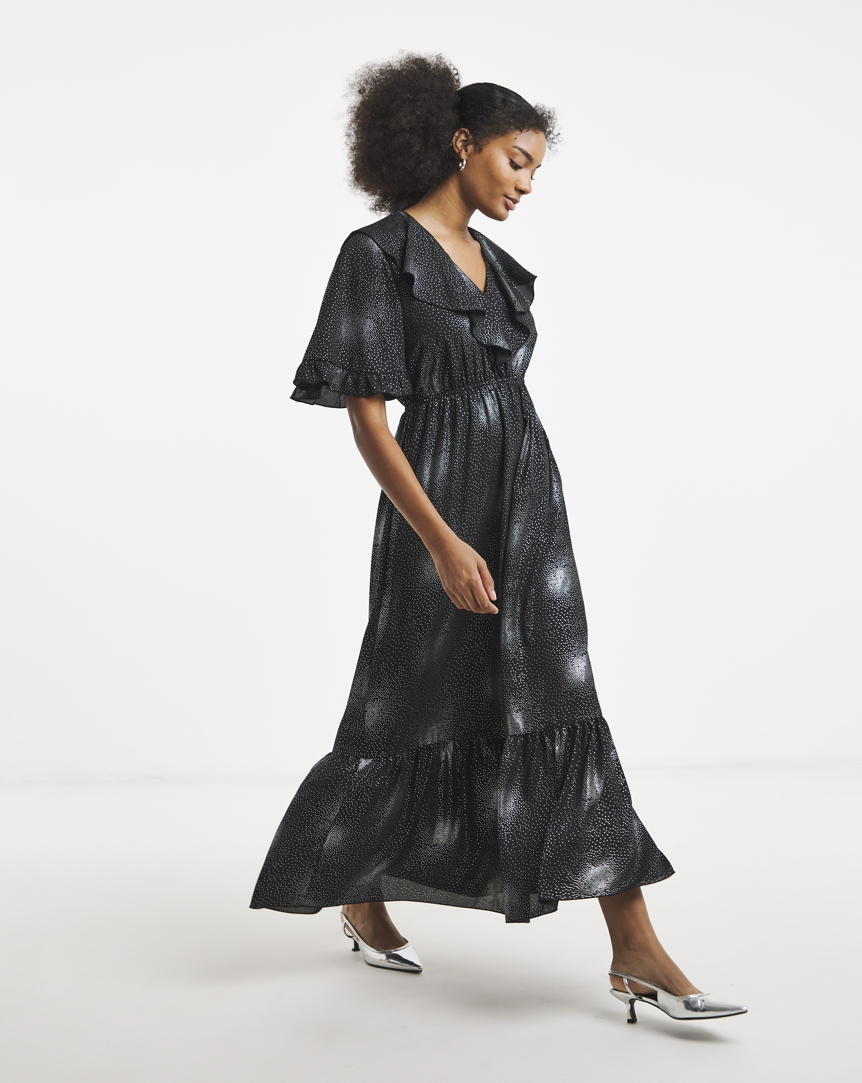 Flounce London Foil Ruffle Maxi Dress