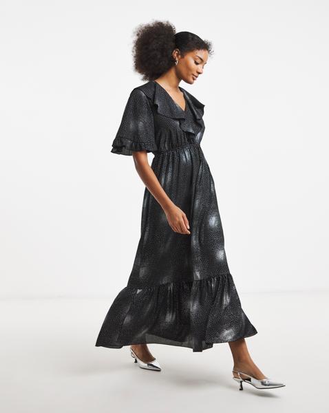 Flounce London Foil Ruffle Maxi Dress