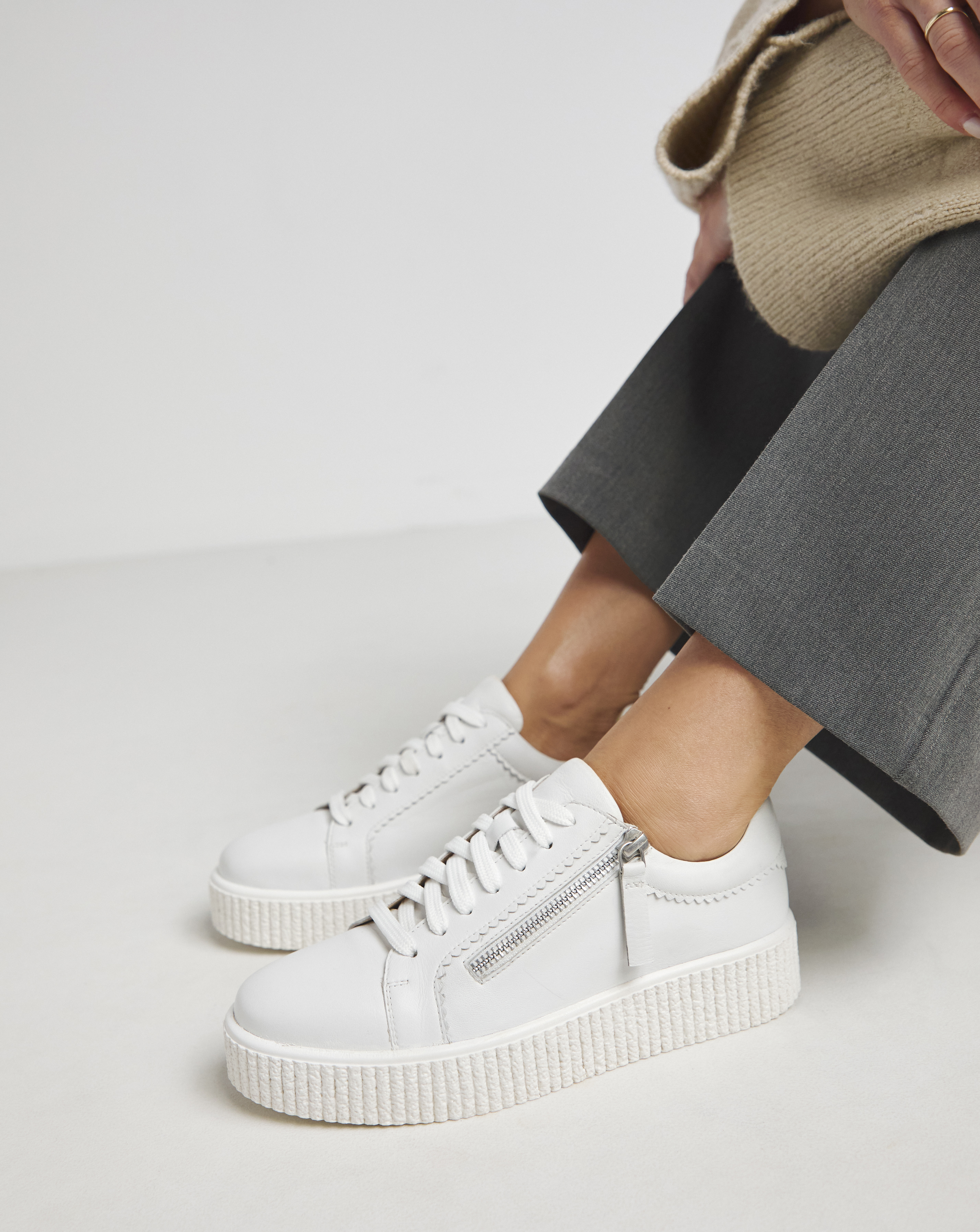 Side Zip Leather Trainer Wide Fit