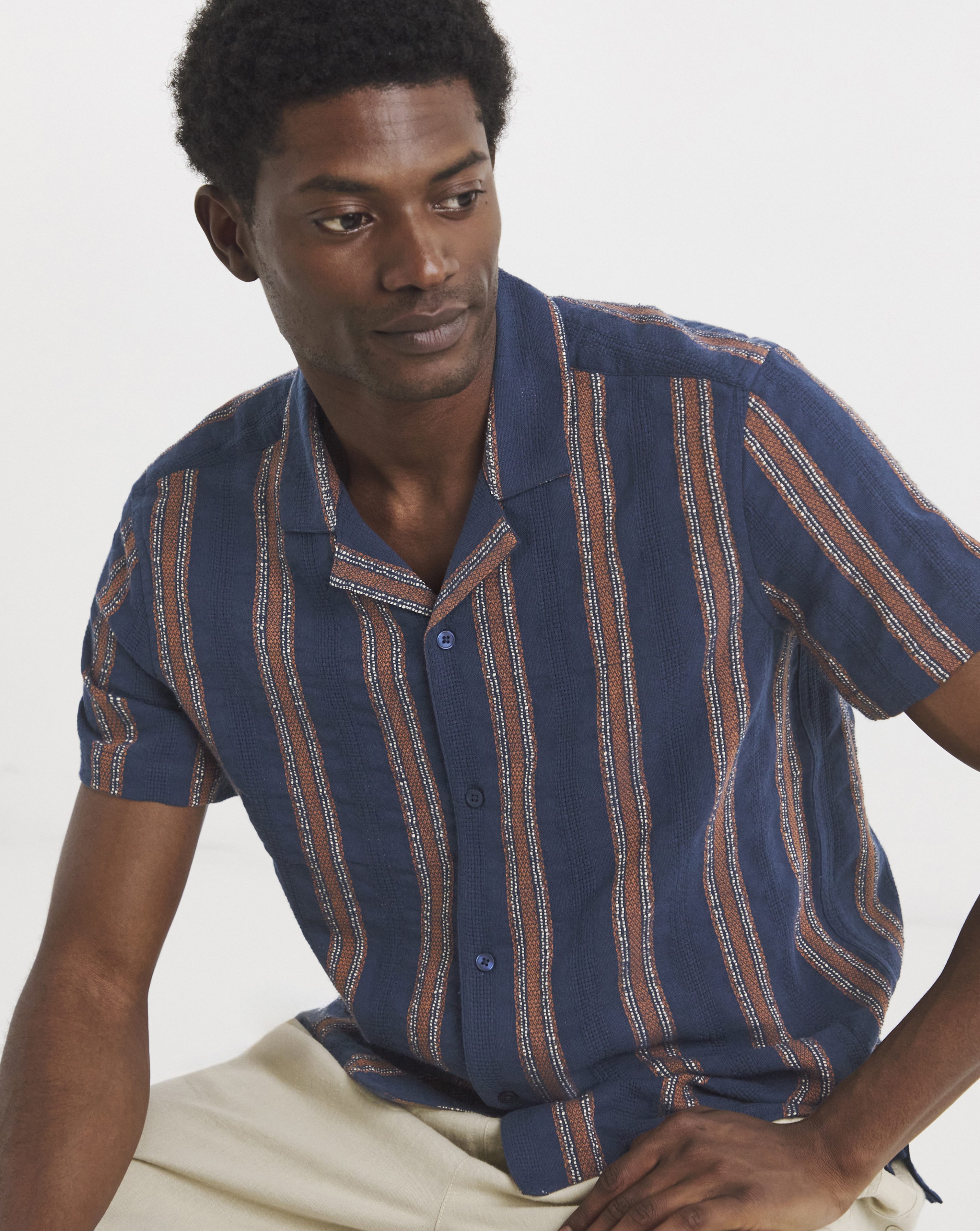 Pointelle Revere Collar Striped Shirt
