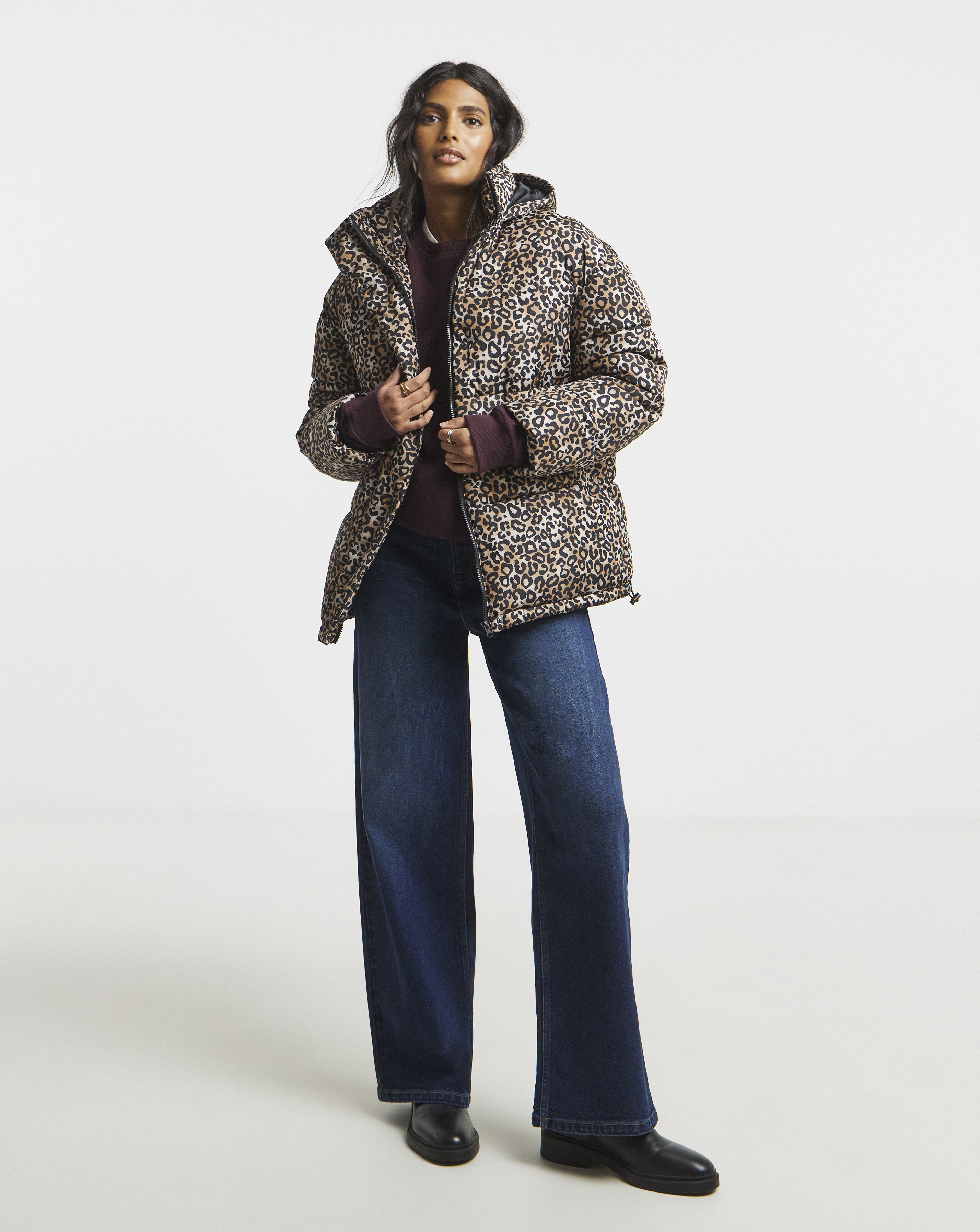 Leopard Print Padded Coat with Hood