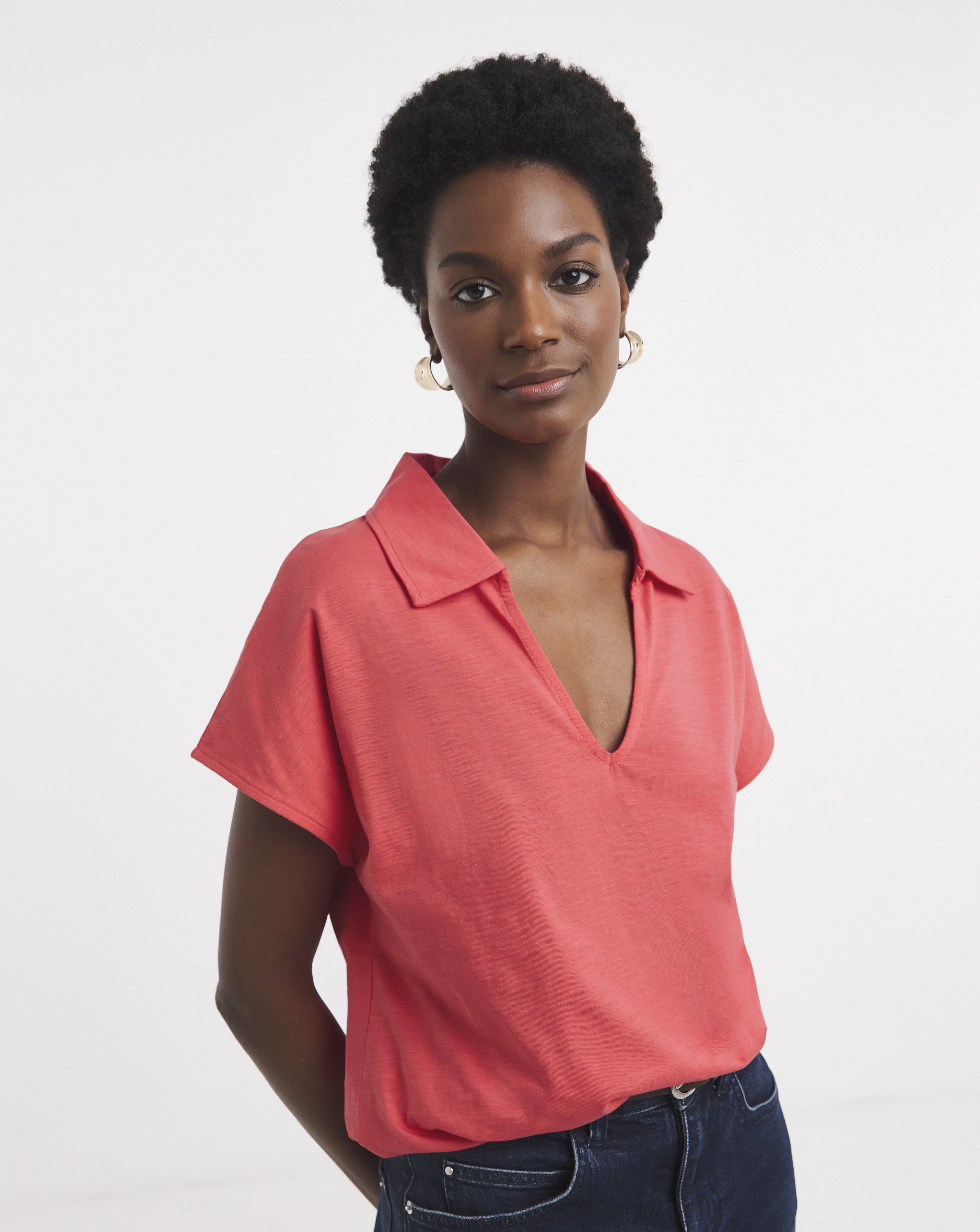 V-Neck Collared Short Sleeve T-Shirt
