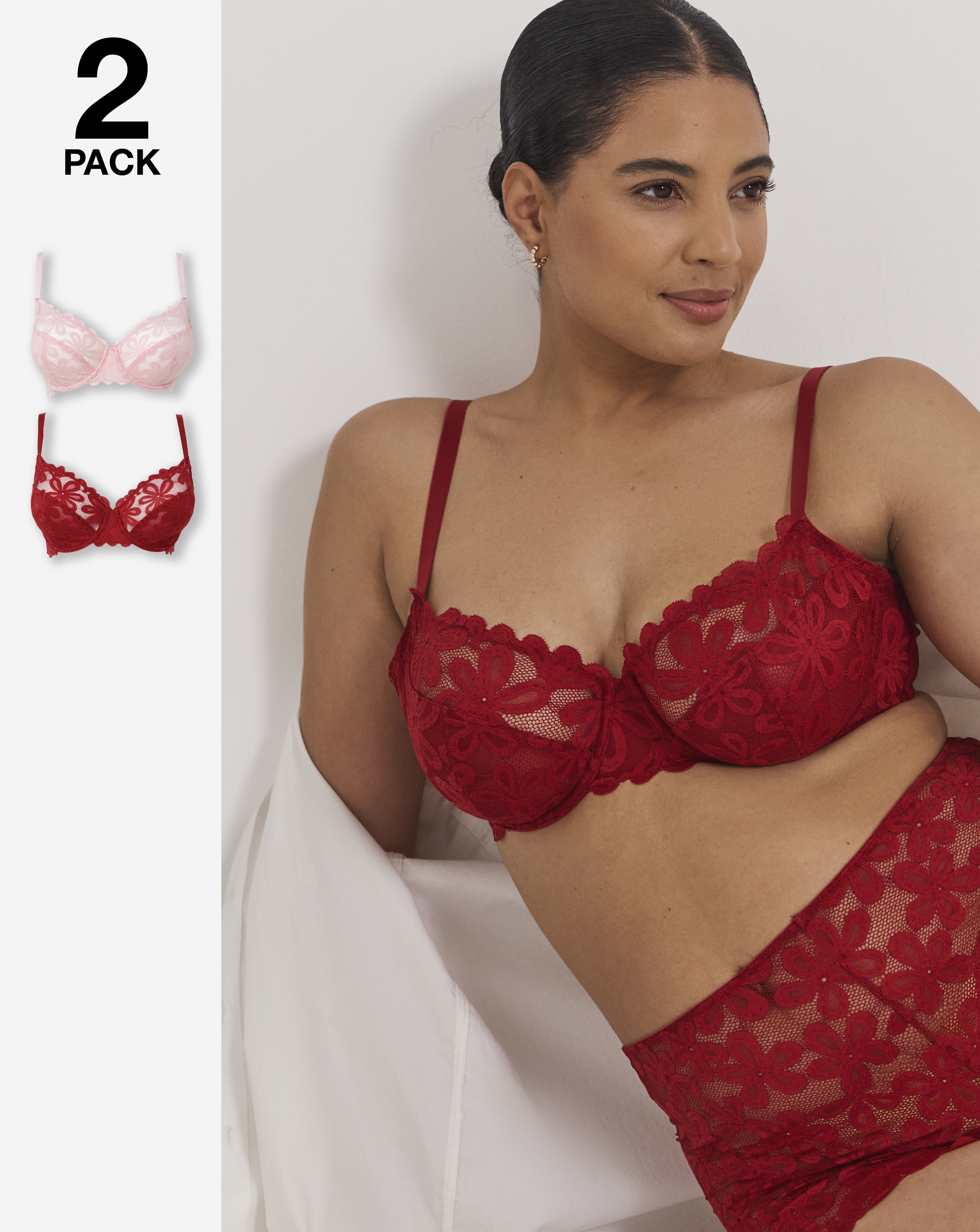 2 Pack Daisy Lace Full Cup Bras