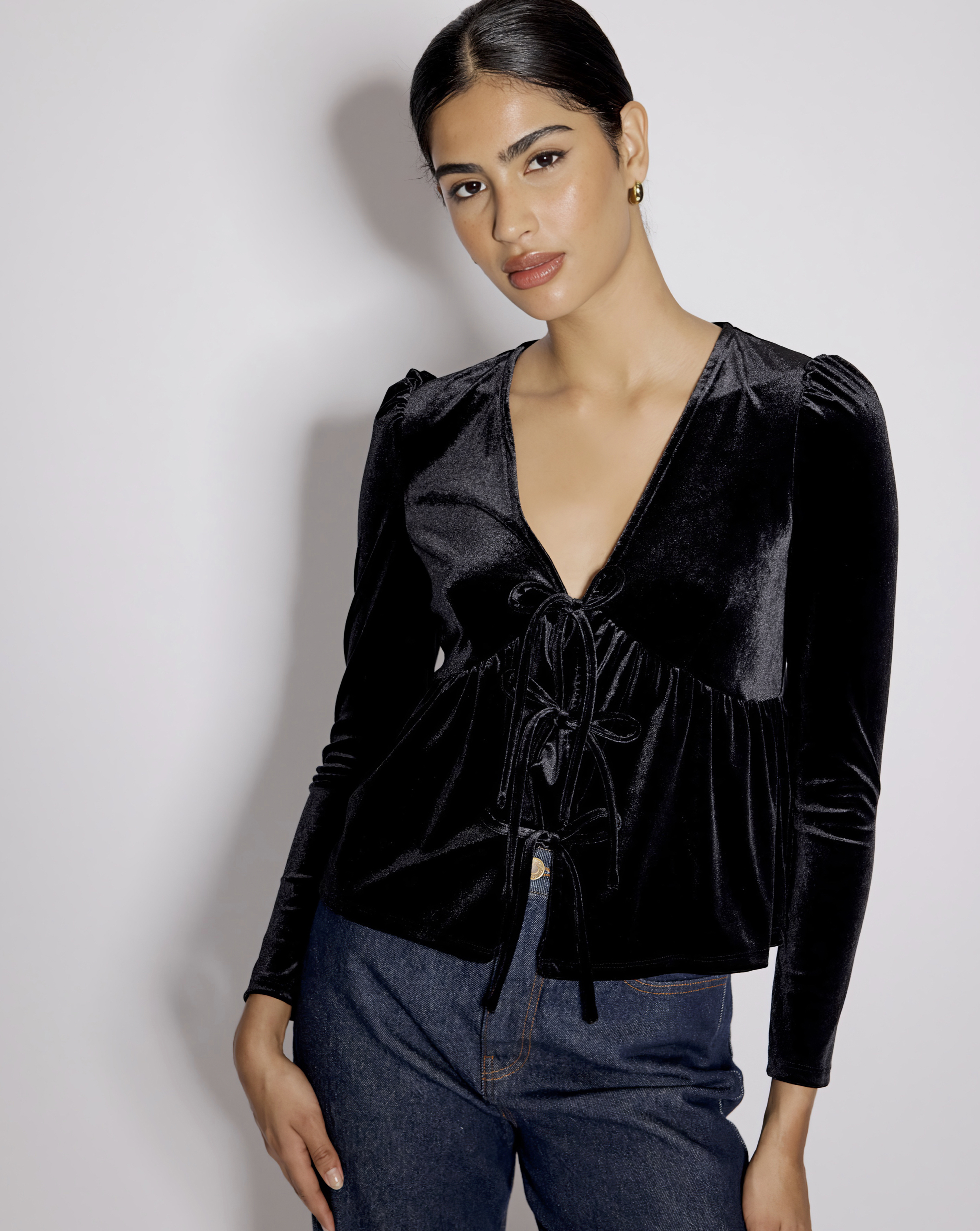 Nobody's Child Velvet Bow Front Top