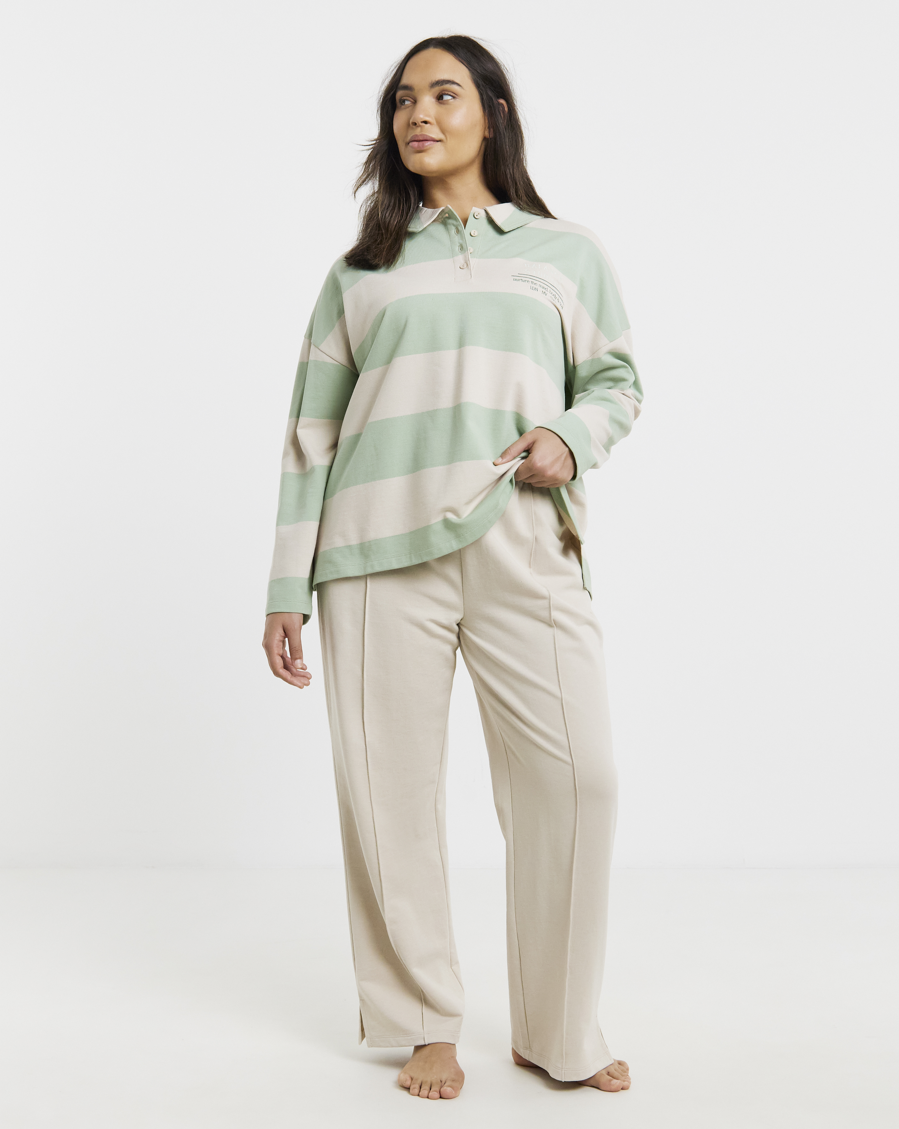 Rugby Top & Wide Leg Jogger Lounge Set