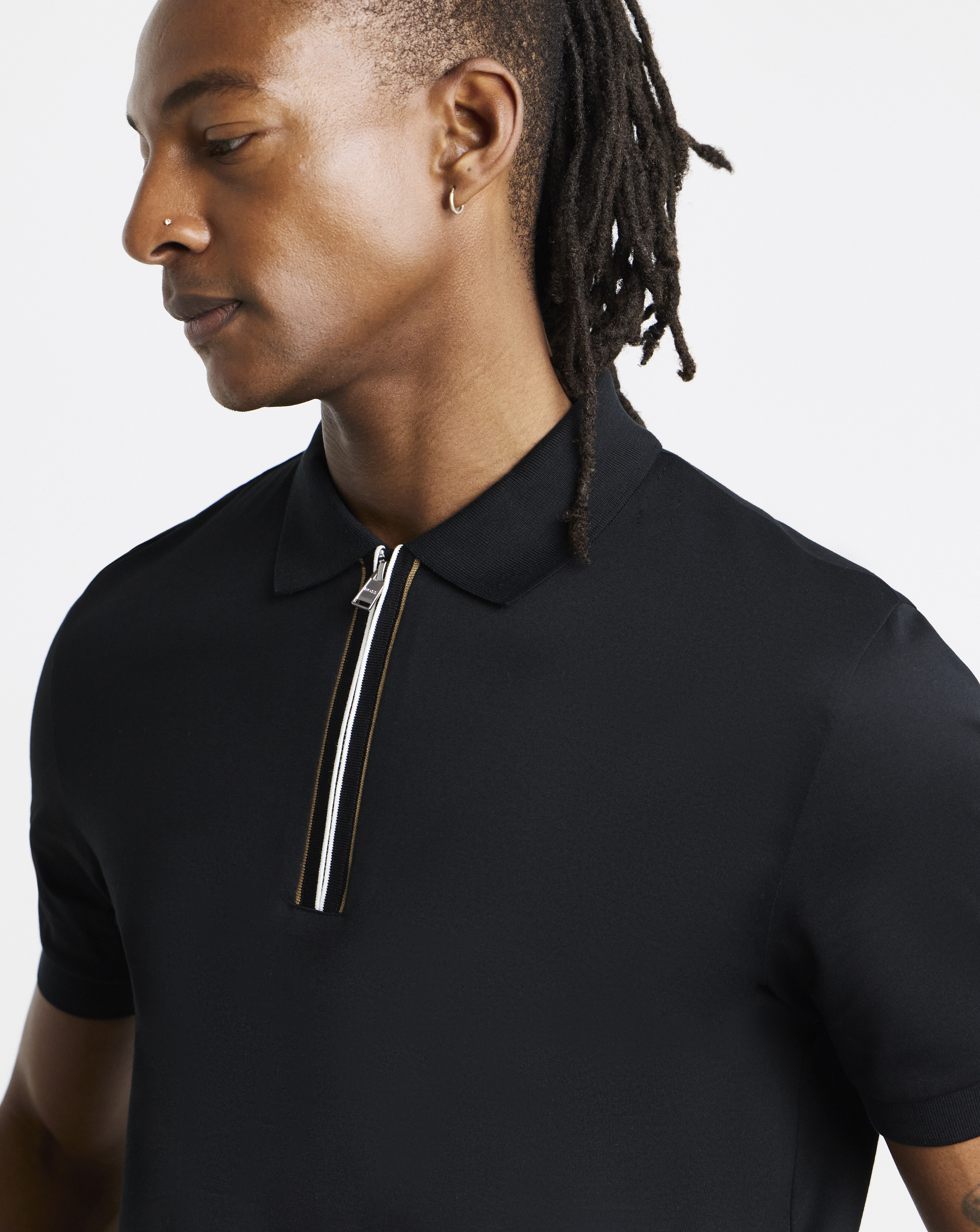 BOSS Short Sleeve Zip Polo - Black