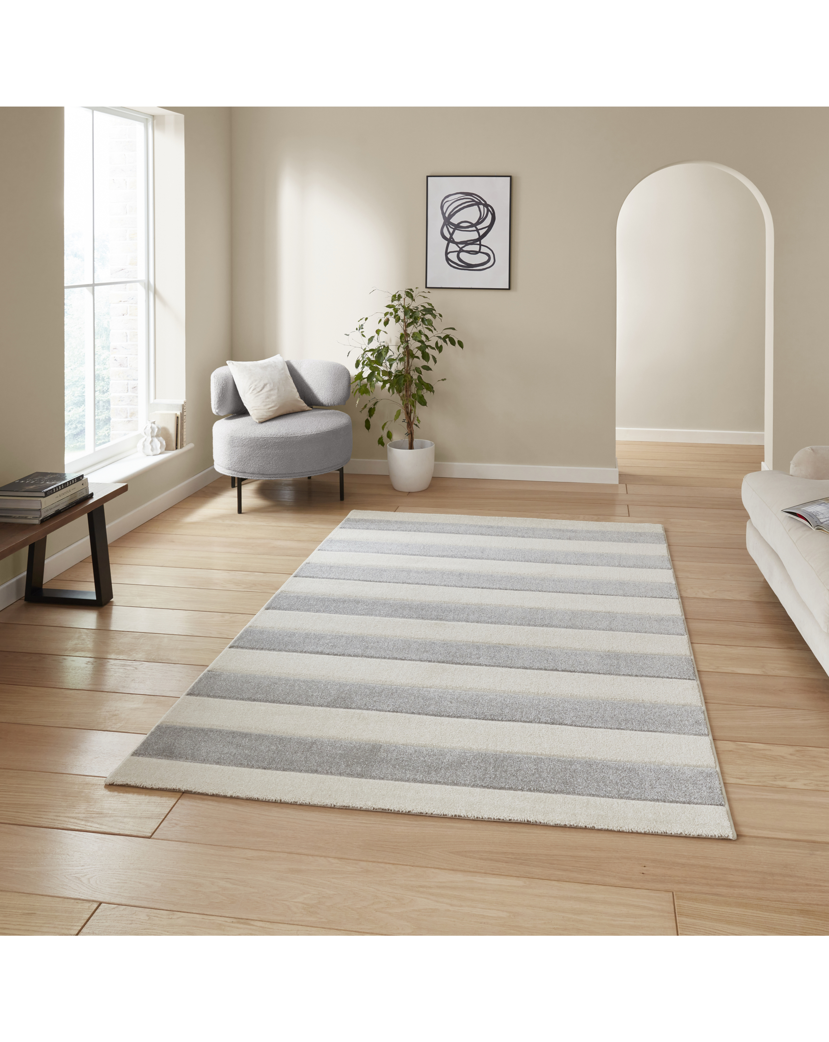 Catherine Lansfield Men's Grey Cove Stripe Rug