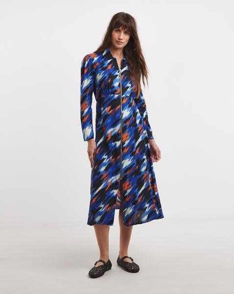 Long Sleeve Zip Front Shirt Dress