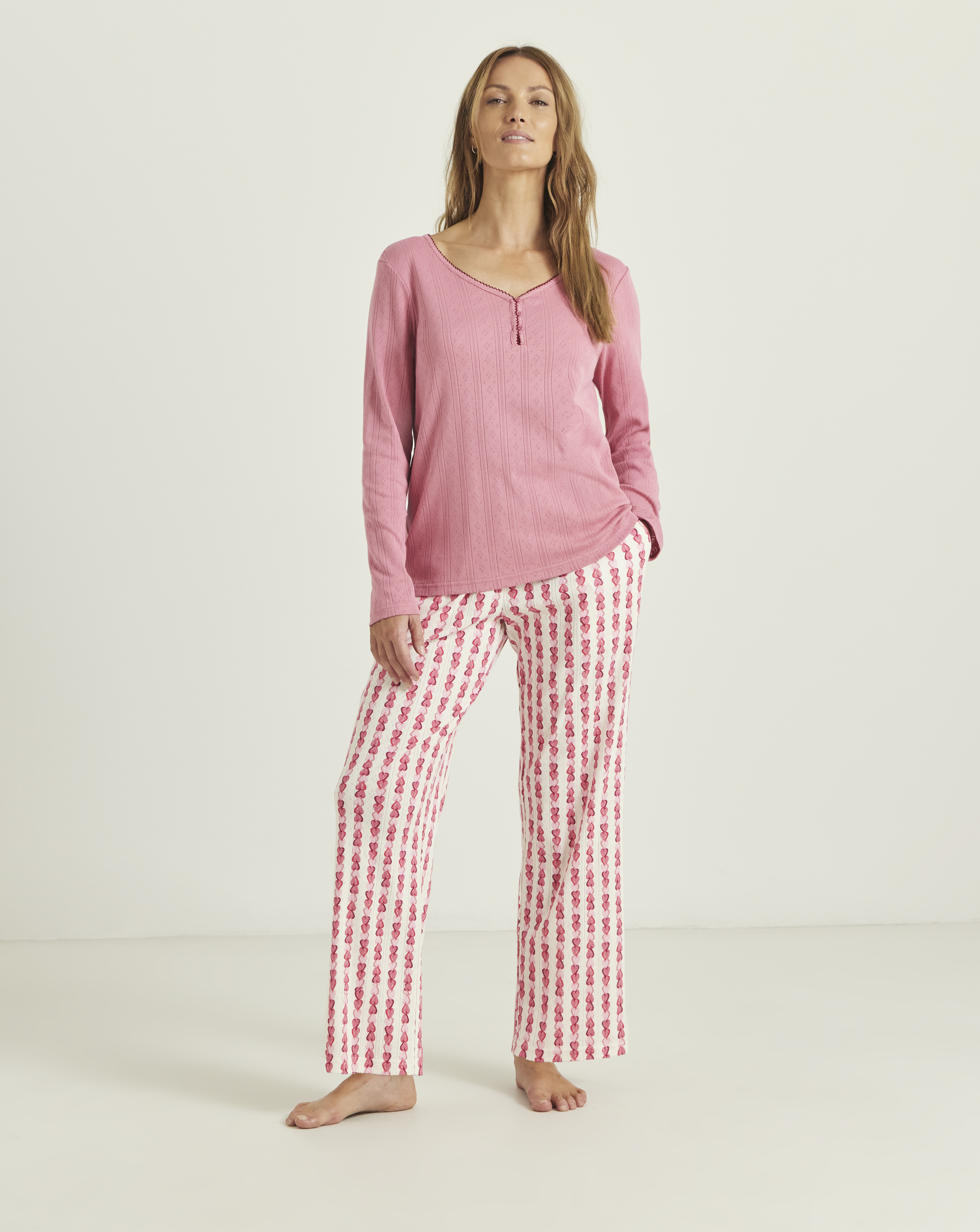 Pointelle Henley Top Heart Pyjama Set