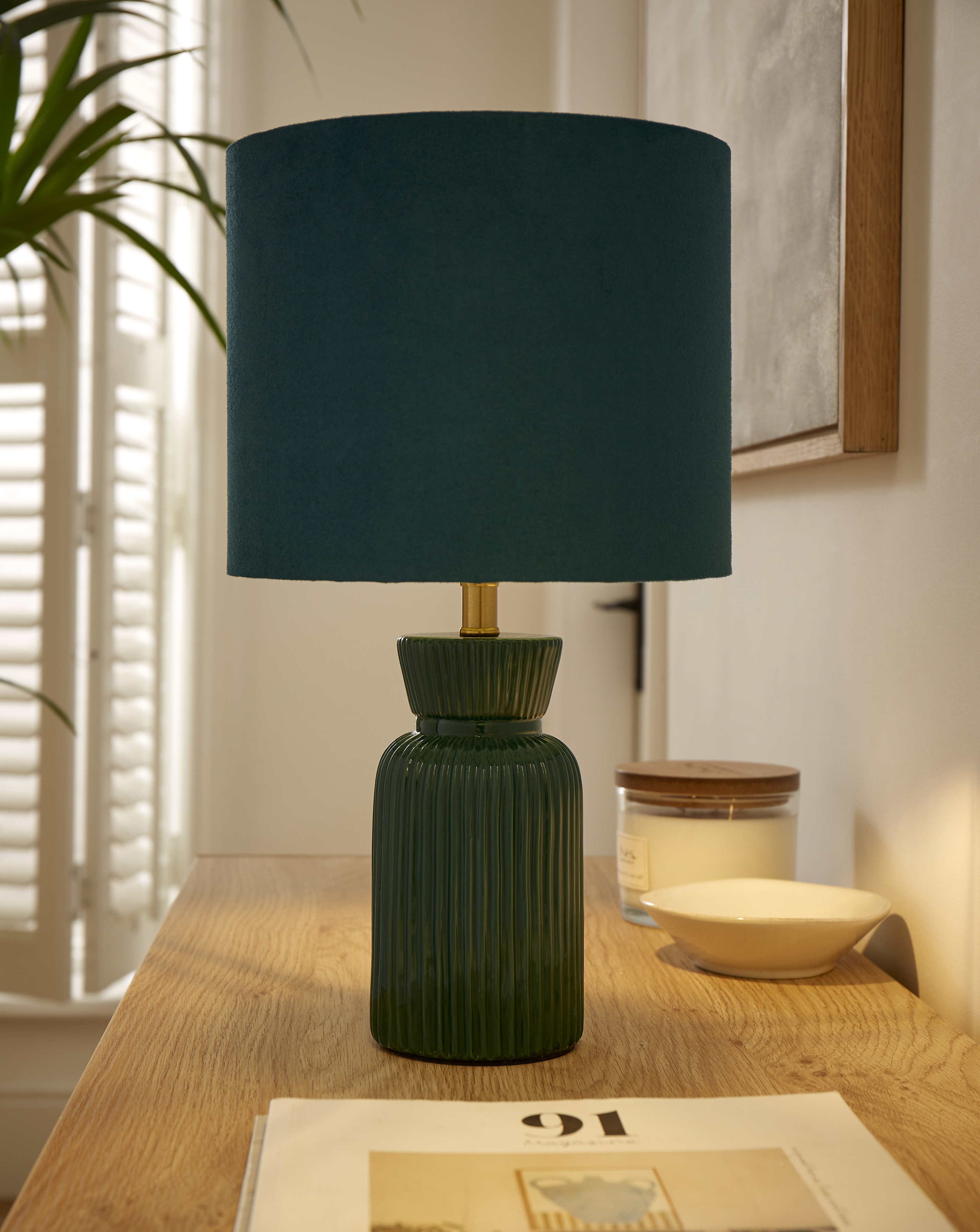 Ribbed Ceramic Table Lamp Emerald