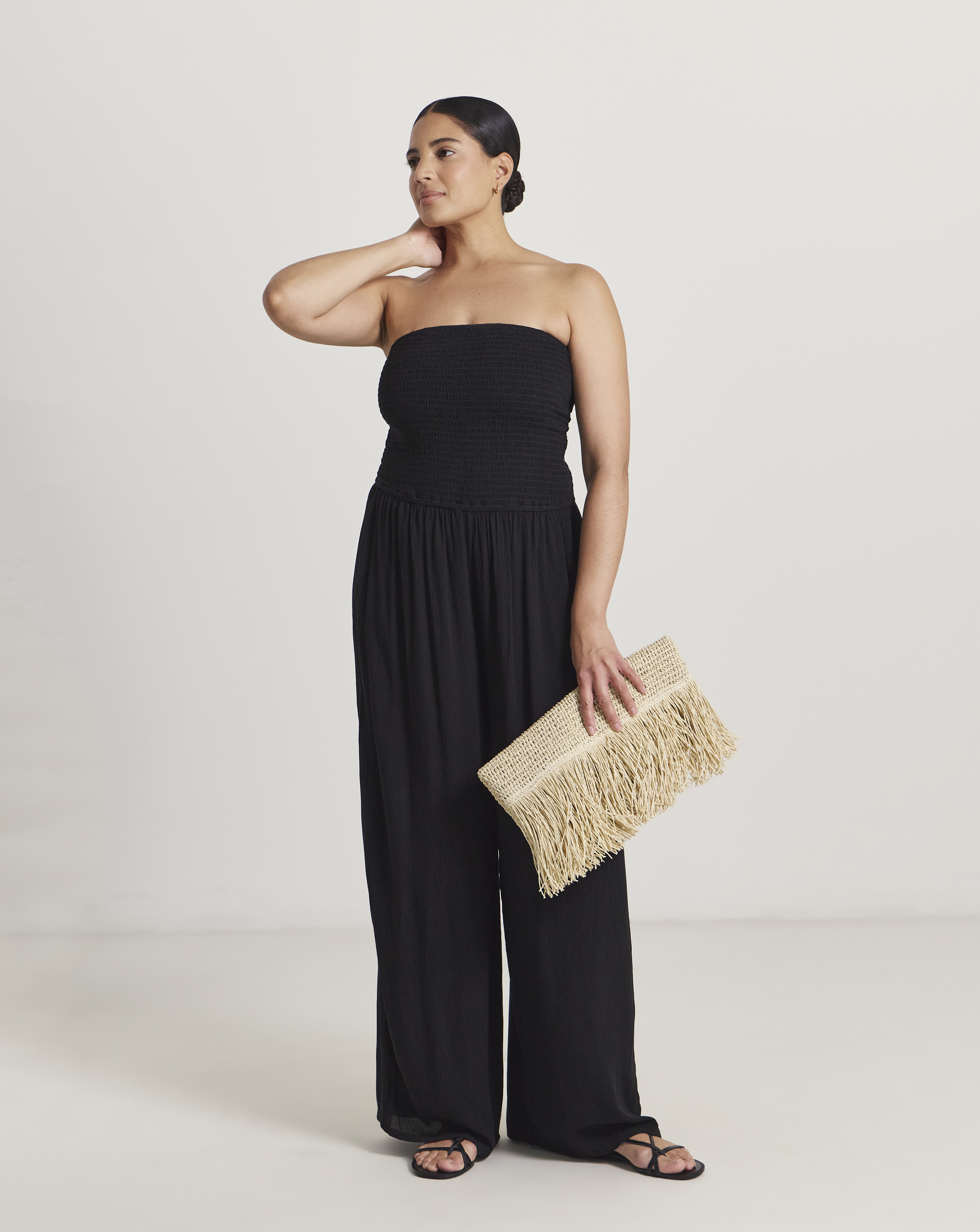 New In - Shirred Bandeau Beach Jumpsuit