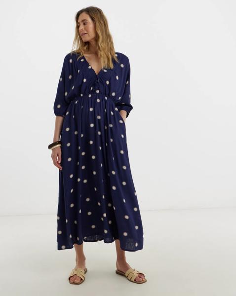 Gathered Front V Neck Kimono Dress