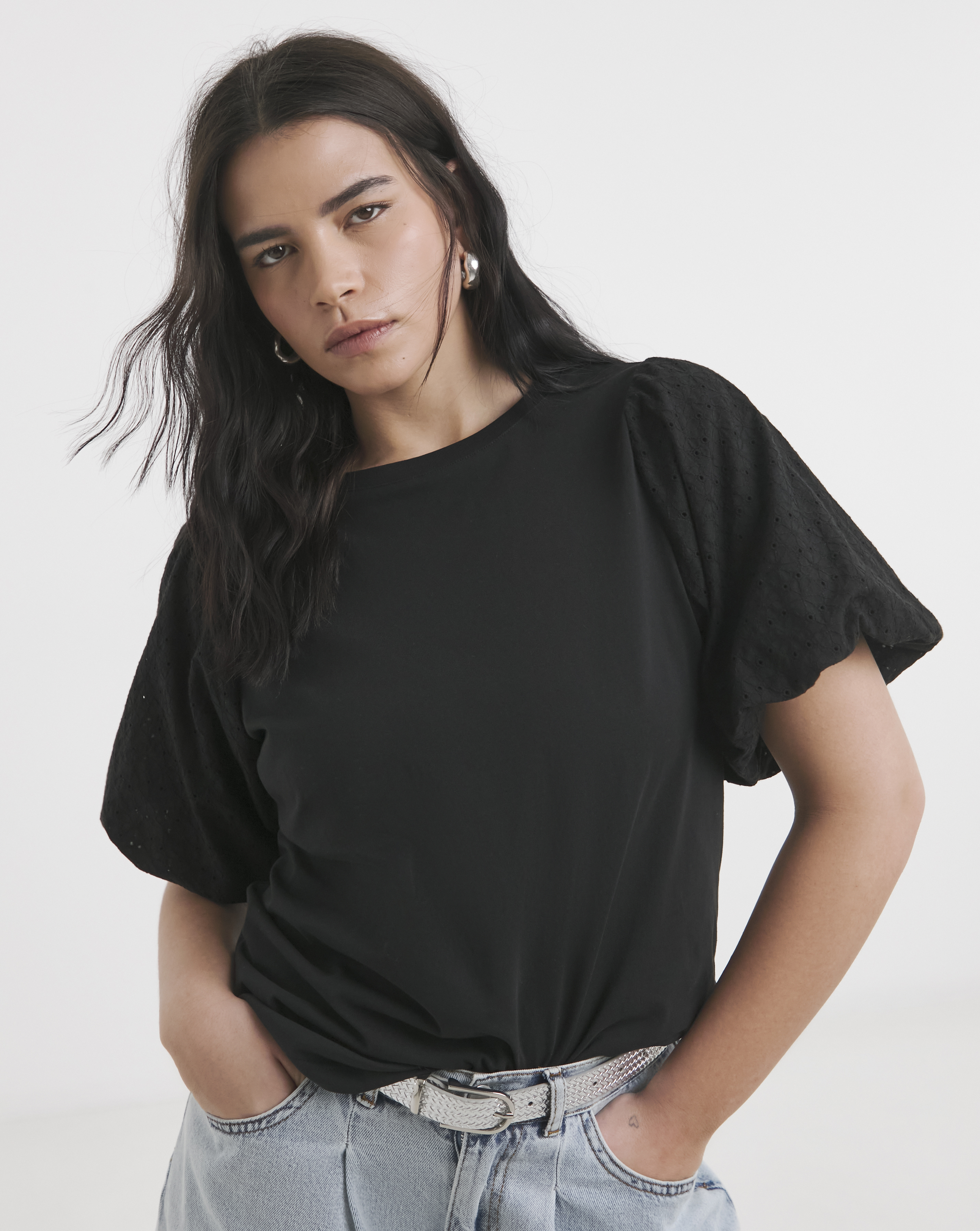 Broderie Sleeve Tee