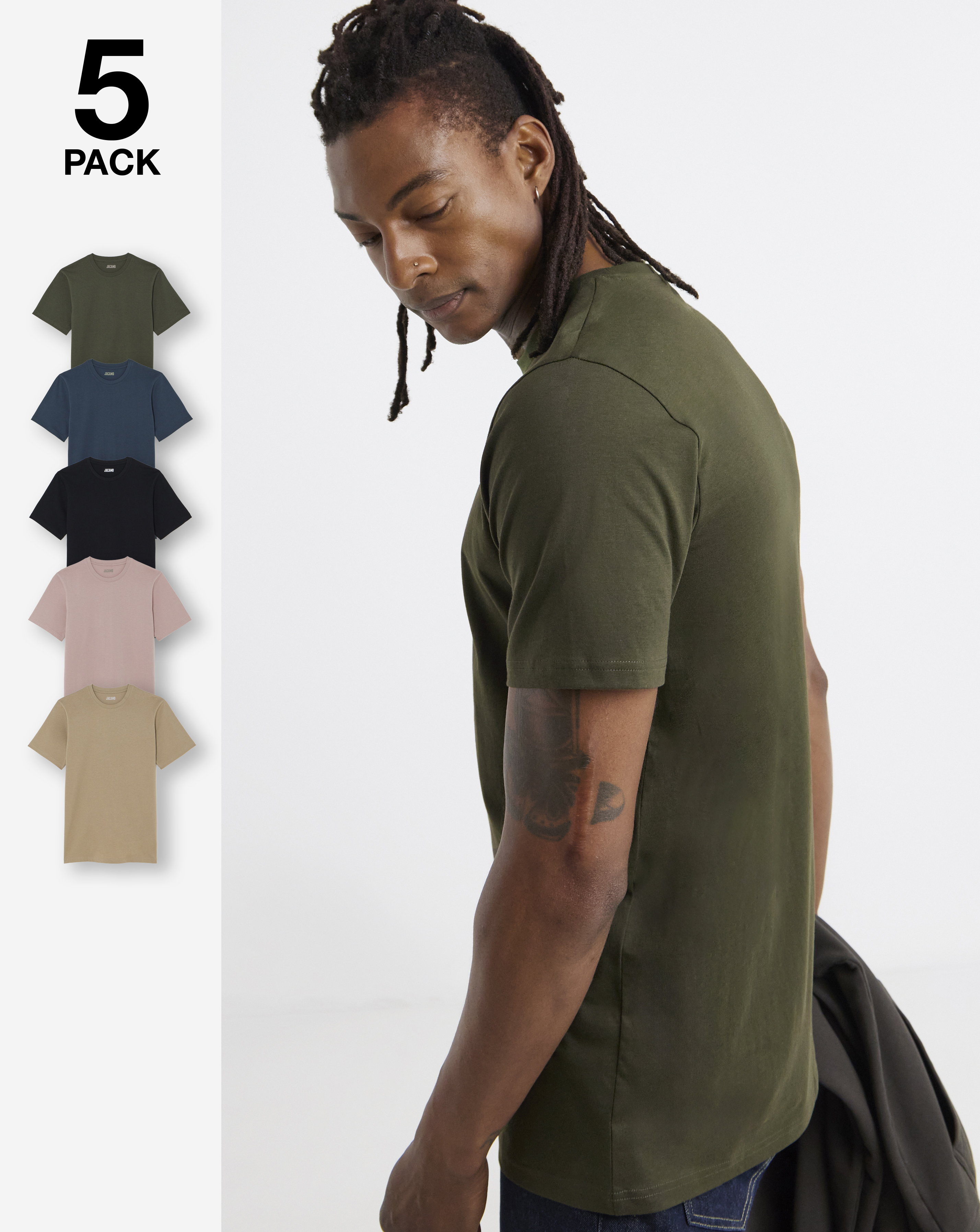 5 Pack Crew Neck T-Shirts Long - Multi
