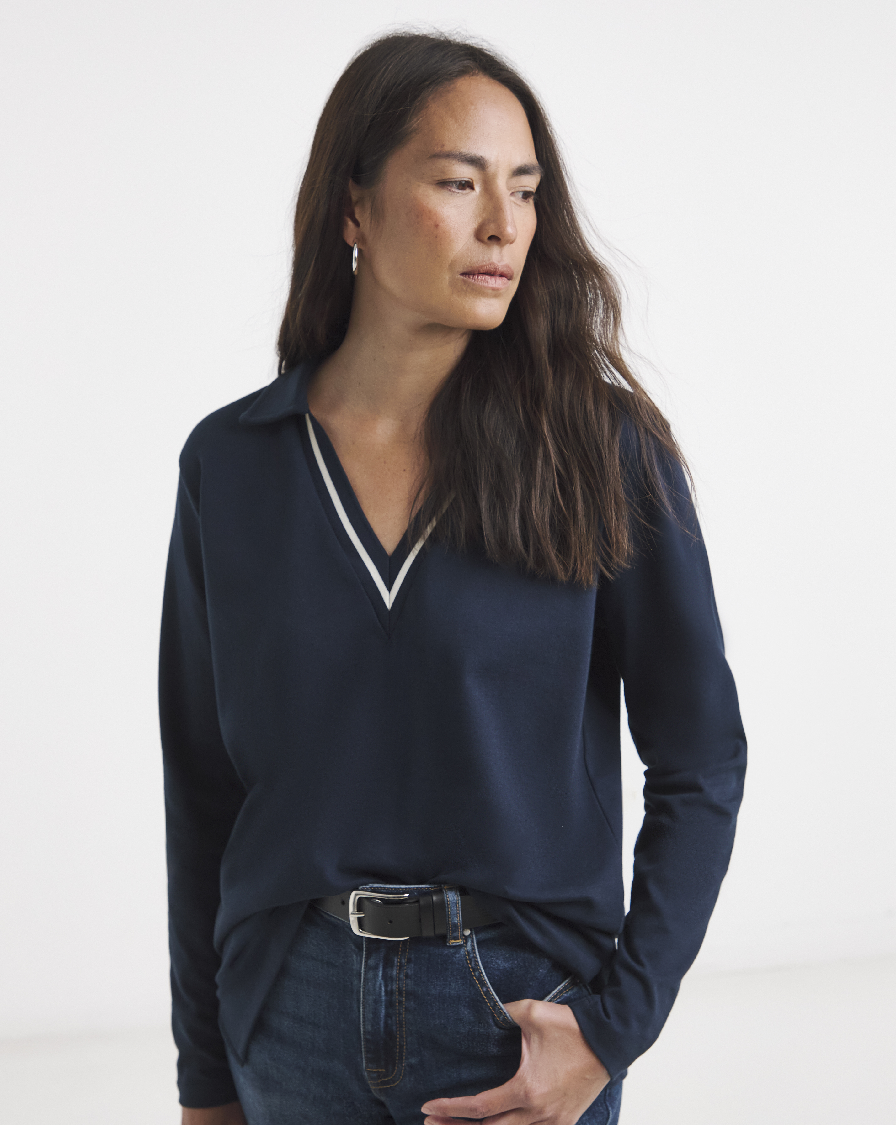 V-Neck Contrast Collar Top
