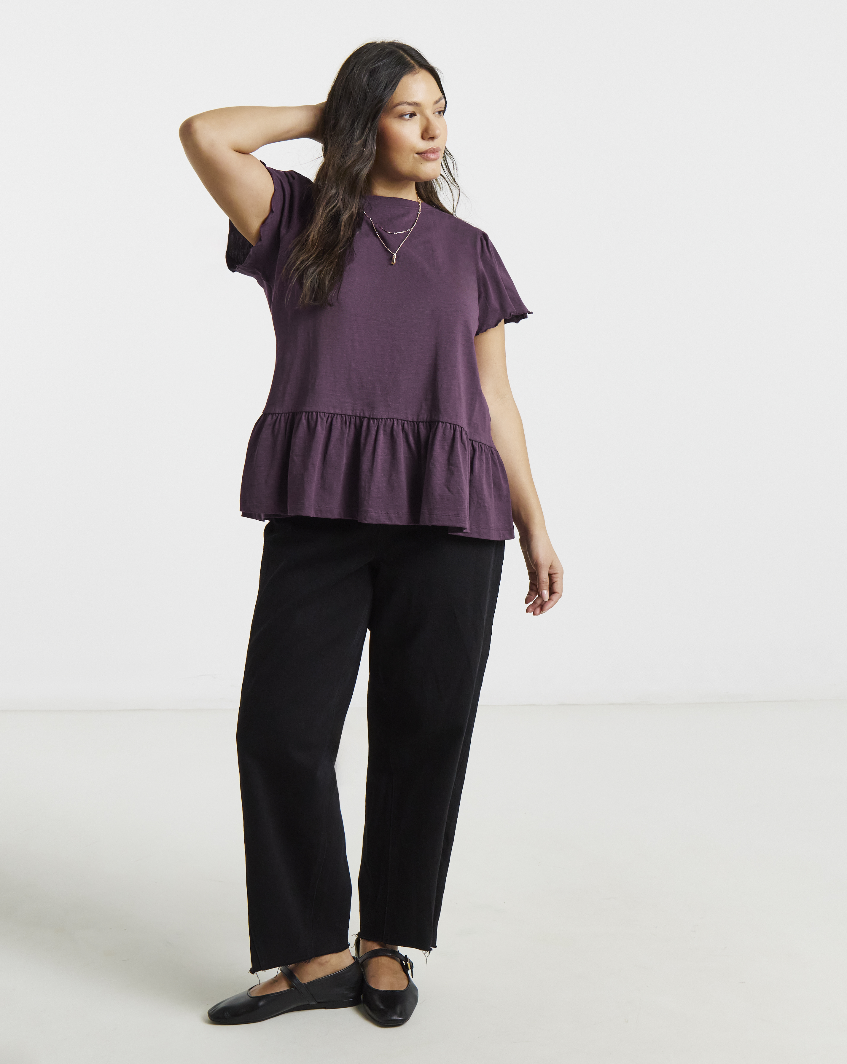 Ruffle Sleeve Peplum Tee
