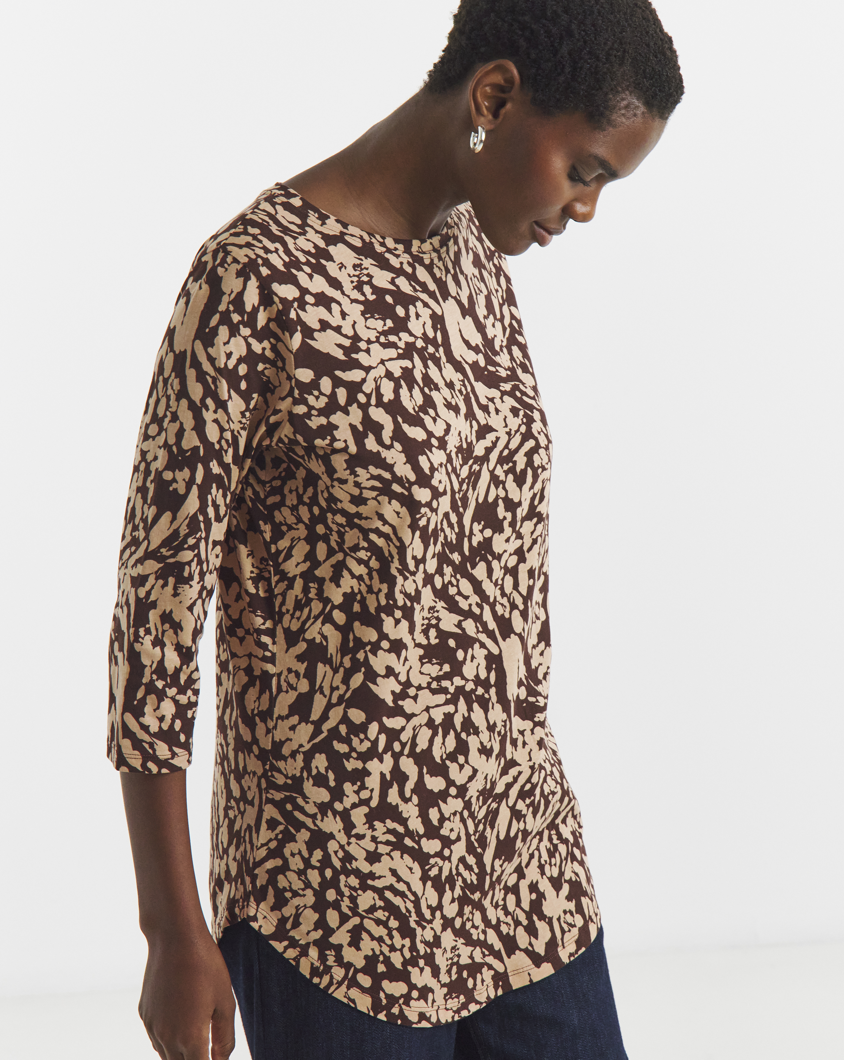 Longline Curved Hem 3/4 Sleeve Top