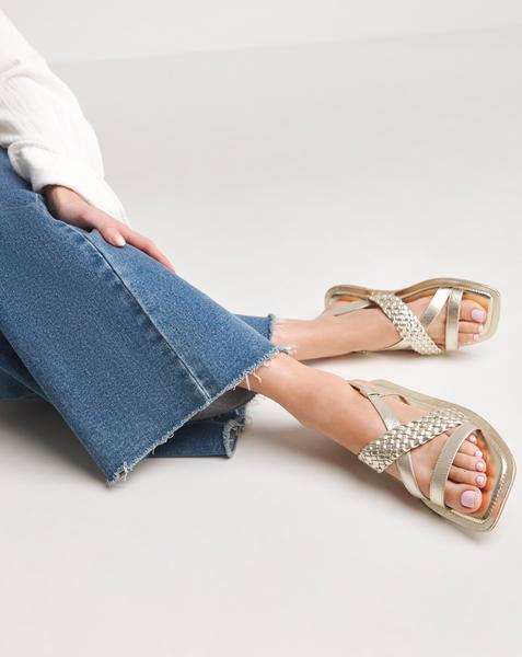Leather Woven Elastic Sandal E Fit