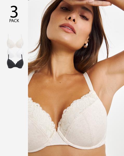 3 Pack Lace Plunge T-Shirt Bras