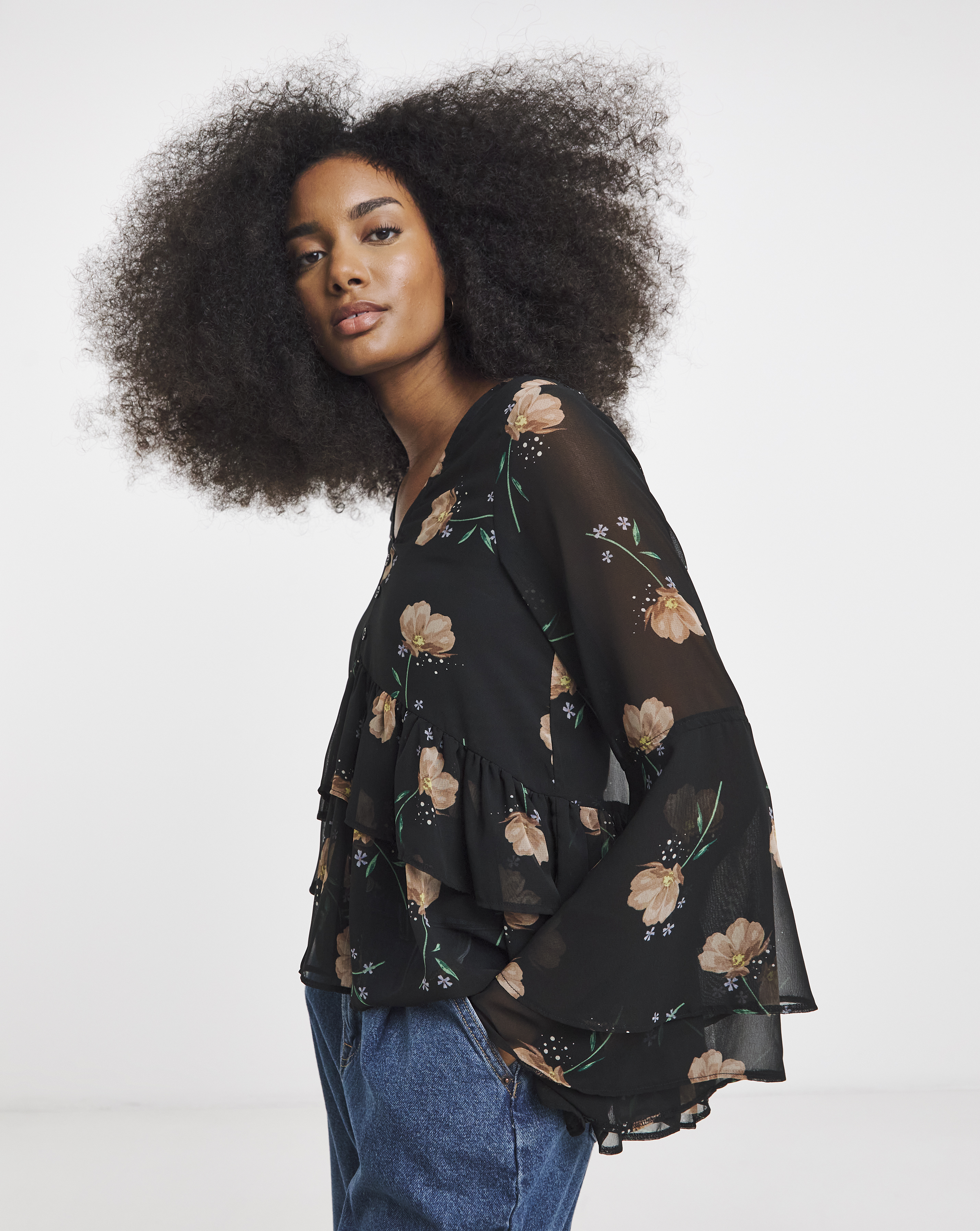Black Floral Georgette Historical Blouse
