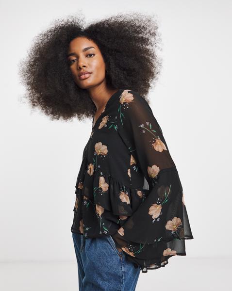 Black Floral Georgette Historical Blouse