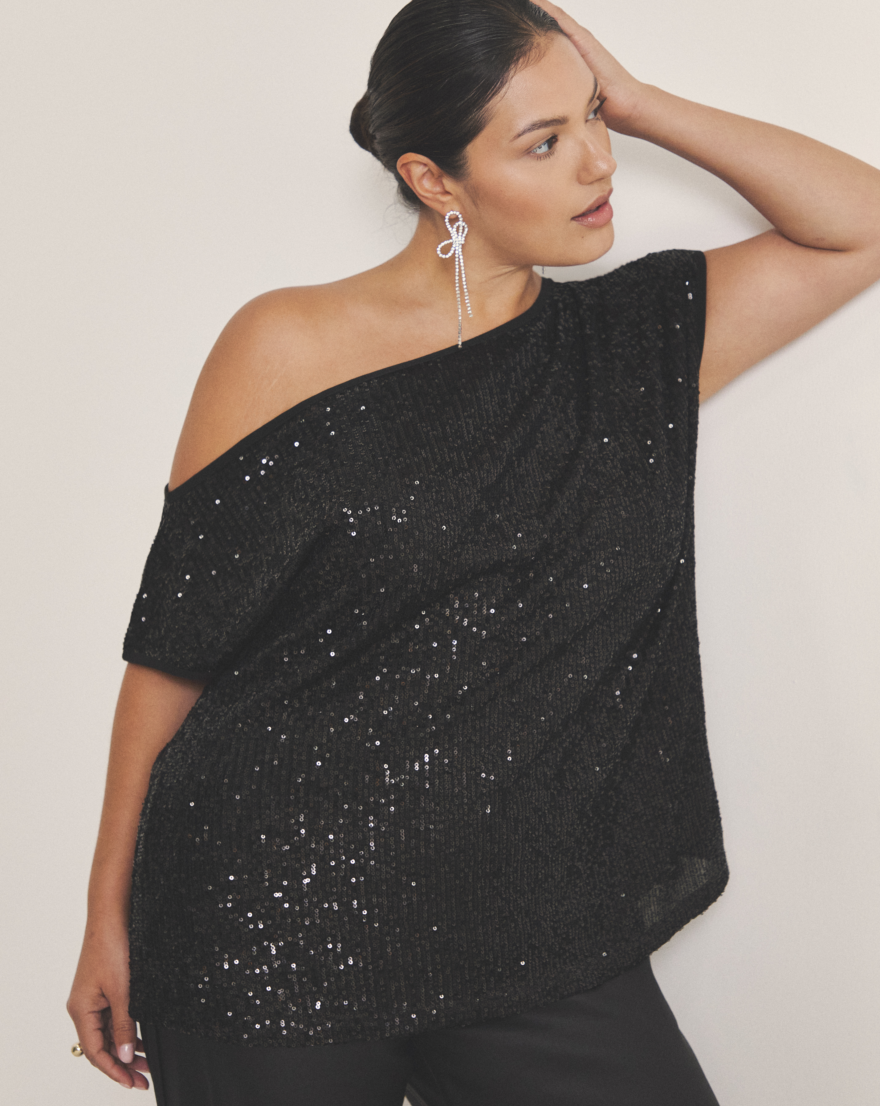 Linear Sequin Off The Shoulder Top