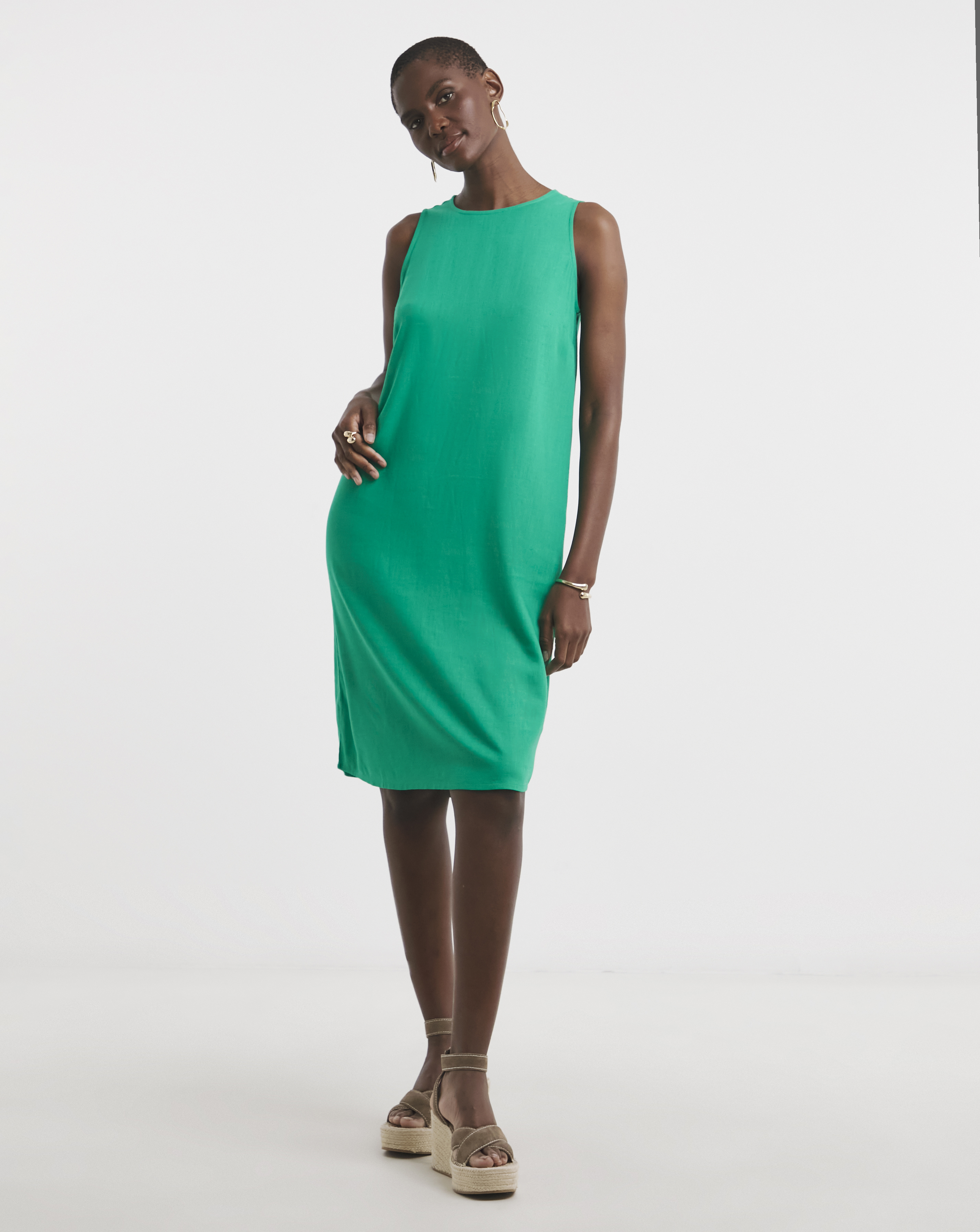 Linen Mix Sleeveless Shift Dress