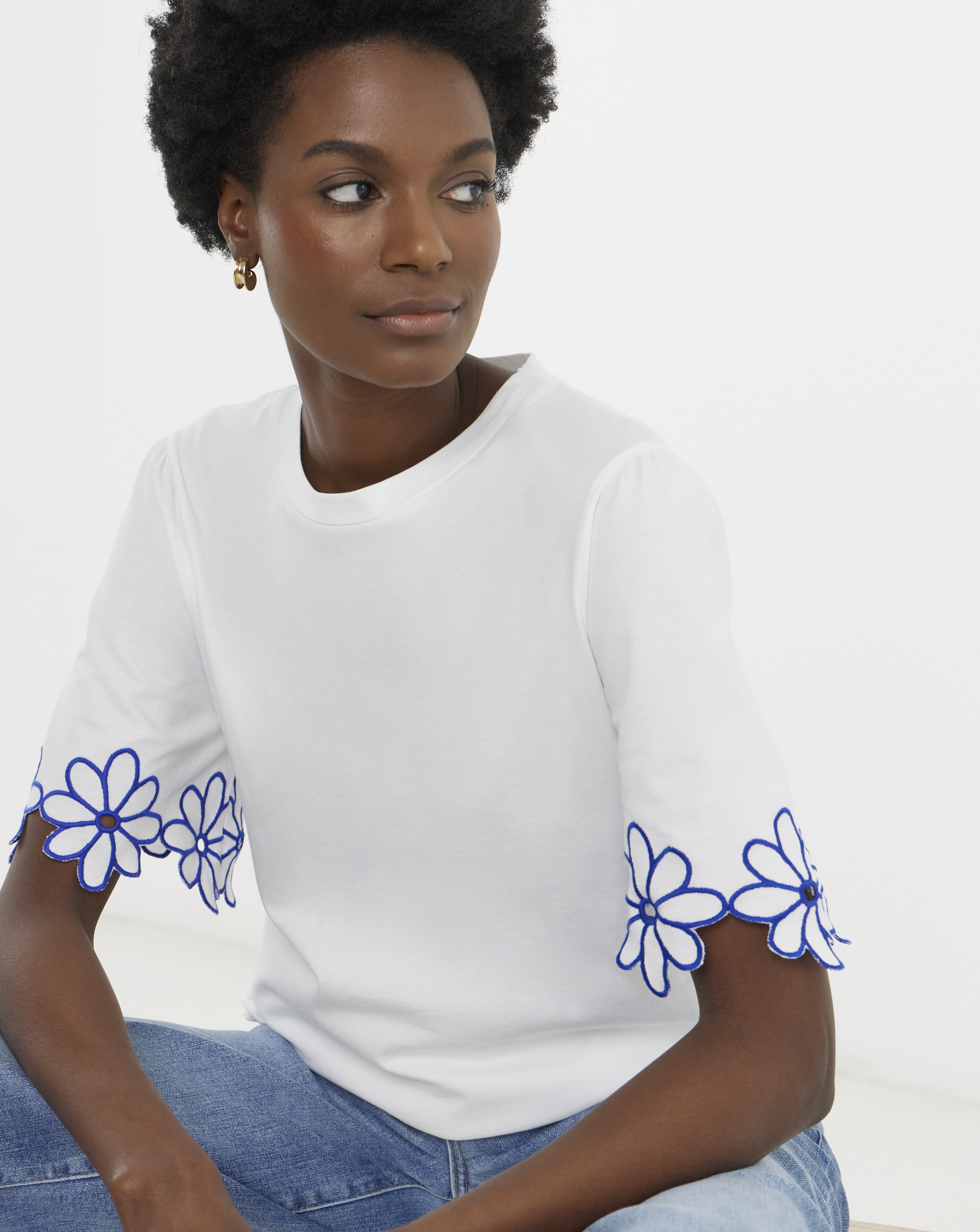 Flower Sleeve Longline T-Shirt
