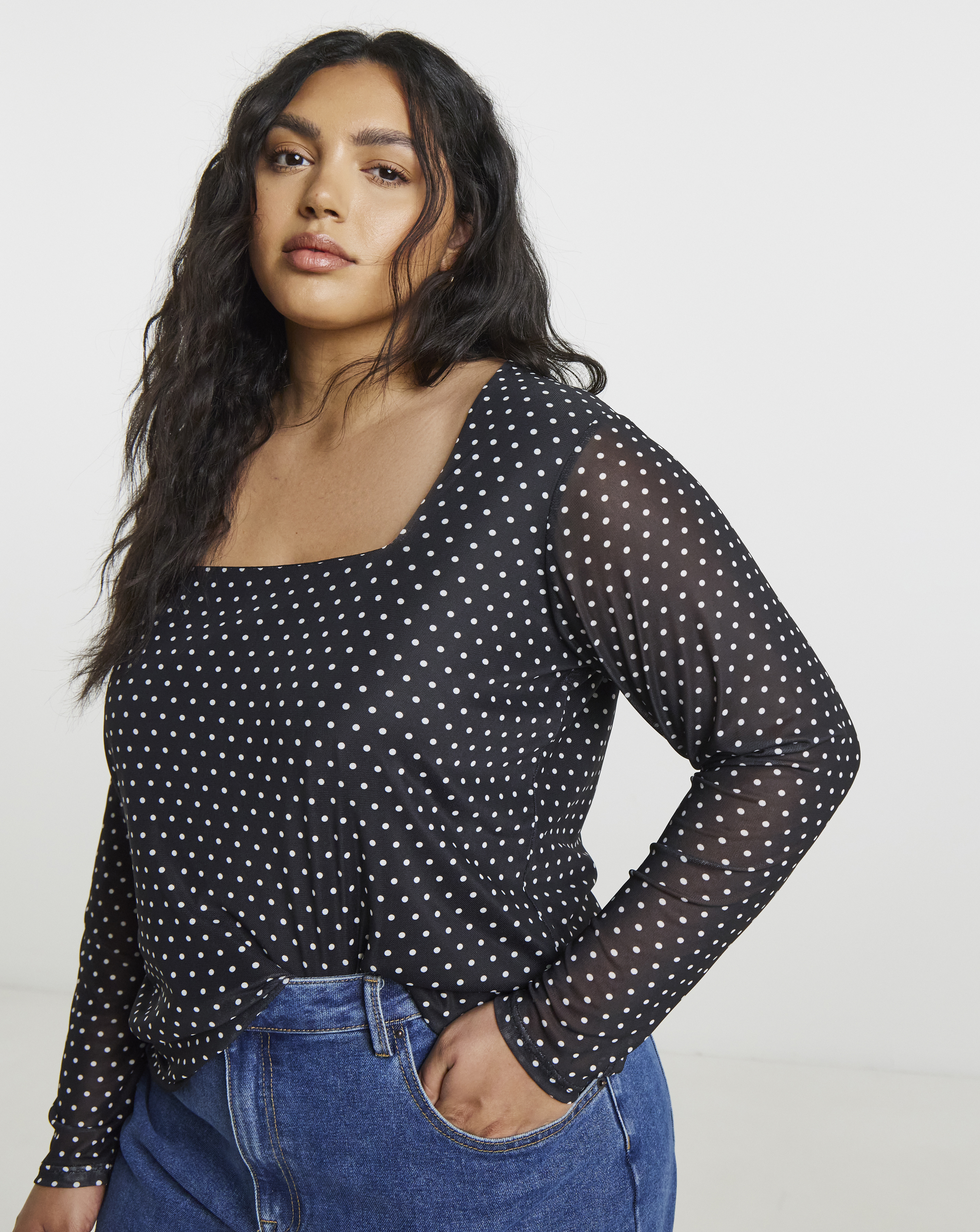 Square Neck Mesh Top