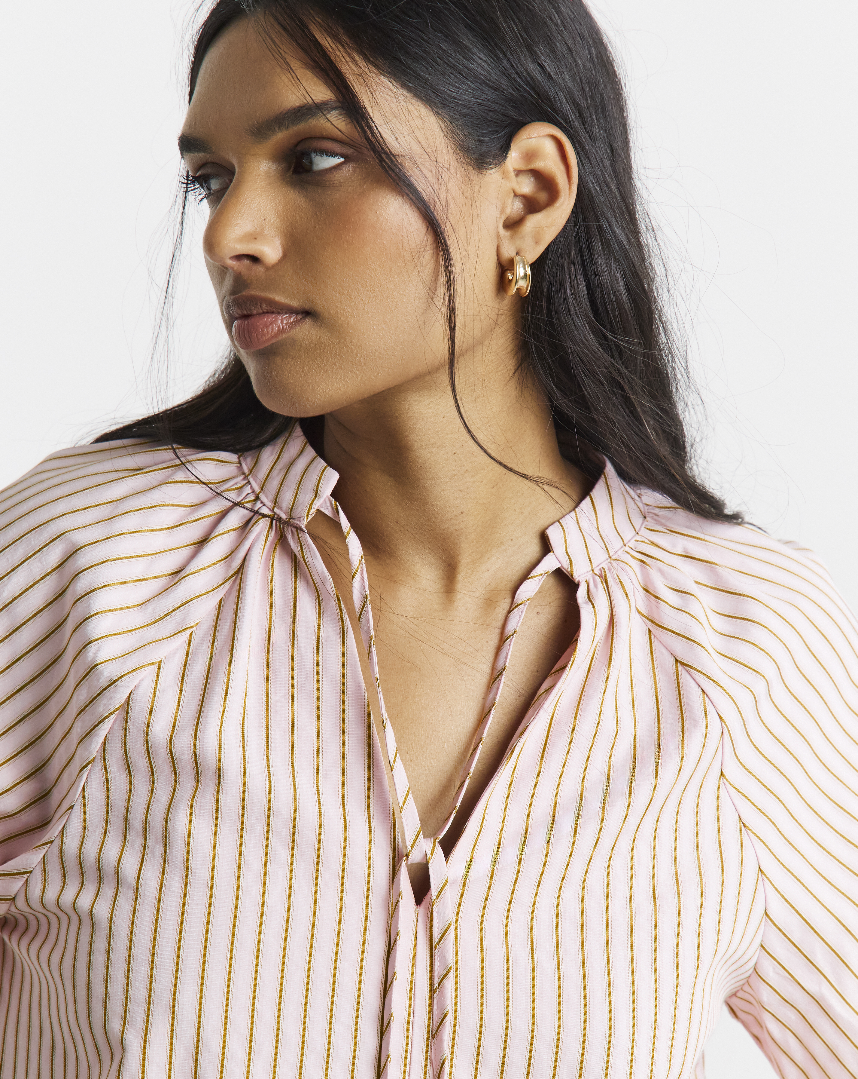 Pink Stripe Long Sleeved Poplin Blouse