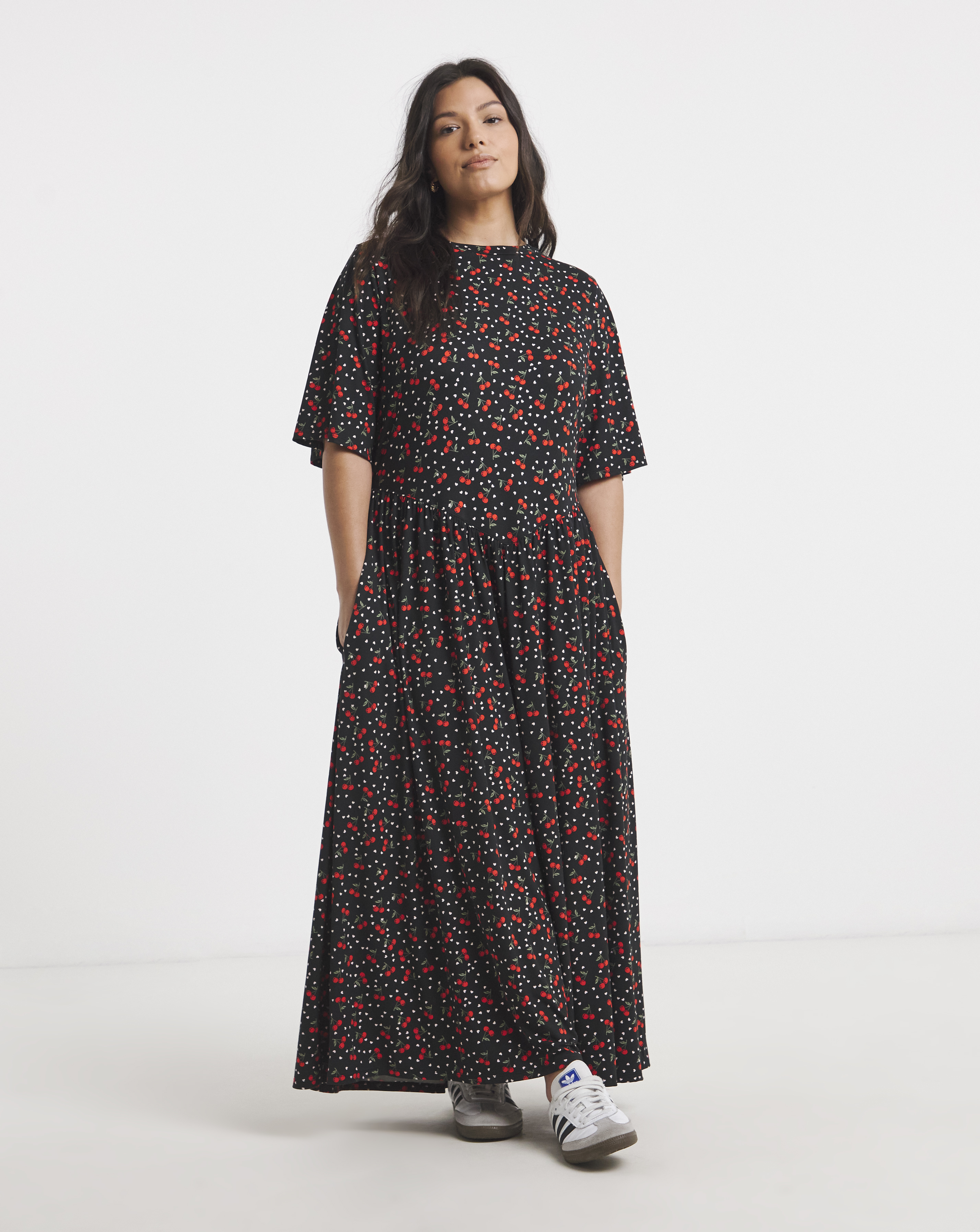 Cherry Print Jersey Maxi Dress