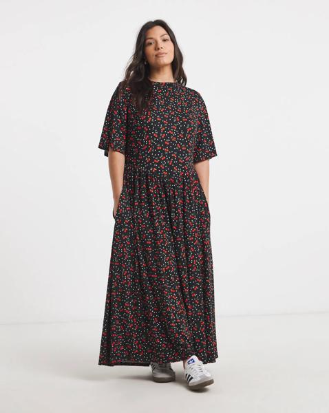 Cherry Print Jersey Maxi Dress